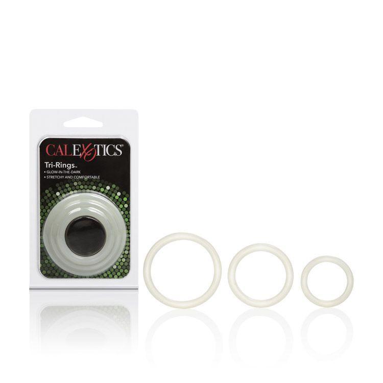 California Exotics - Tri-Rings Glow-In-The-Dark (White) Rubber Cock Ring (Non Vibration) Durio Asia