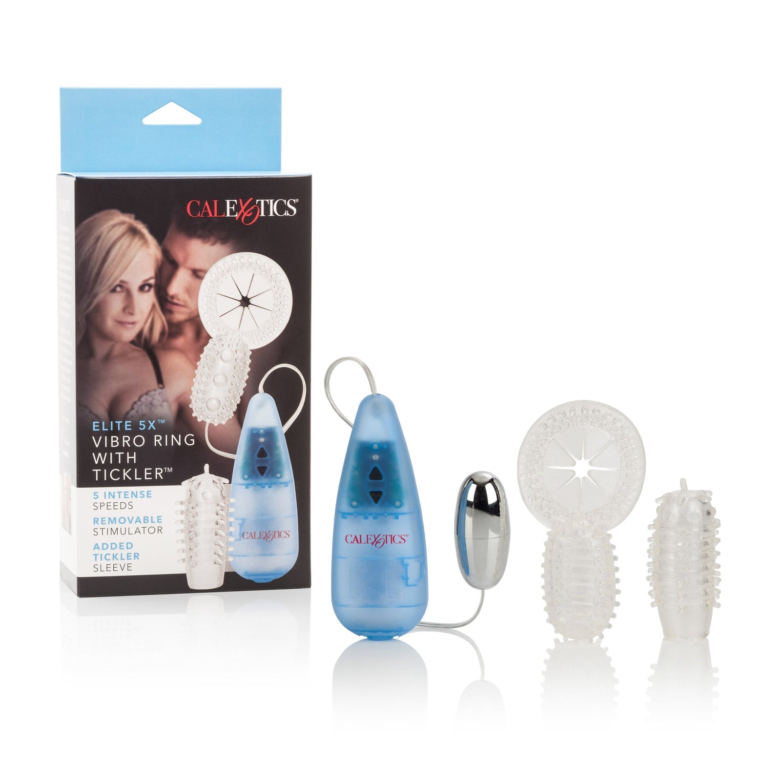 California Exotics - Elite 5X 5 Function Vibro-Ring with Tickler (Blue) Remote Control Couple's Massager (Vibration) Non Rechargeable Durio Asia