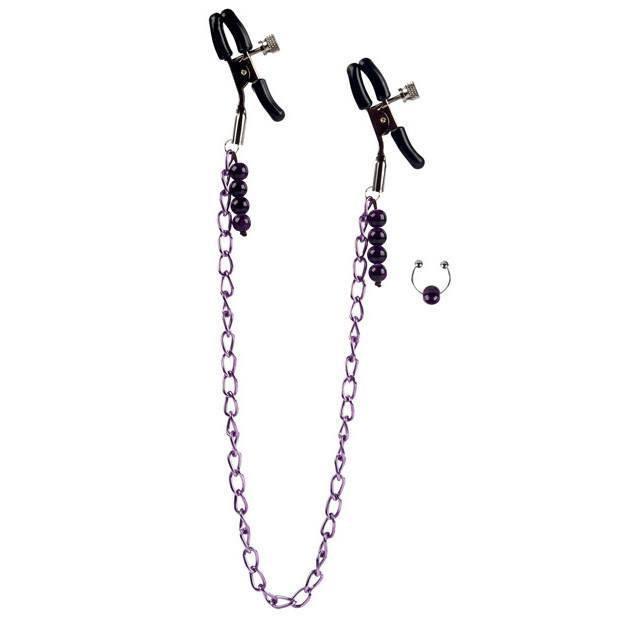 California Exotics - Chain Nipple Clamps (Purple) Nipple Clamps (Non Vibration) - CherryAffairs Singapore