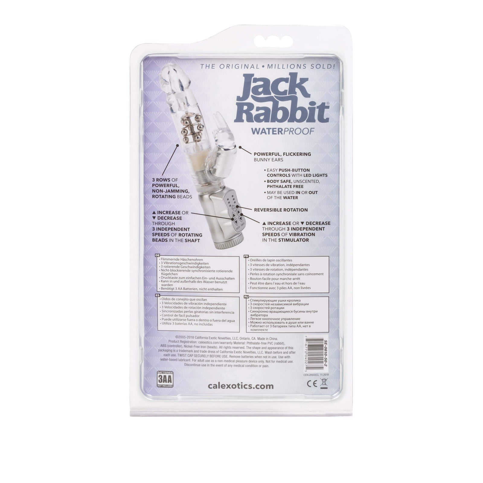 California Exotics - Jack Rabbit Waterproof 3 Rows Jack Rabbit Vibrator (Grey) Rabbit Dildo (Vibration) Non Rechargeable 716770040275 CherryAffairs