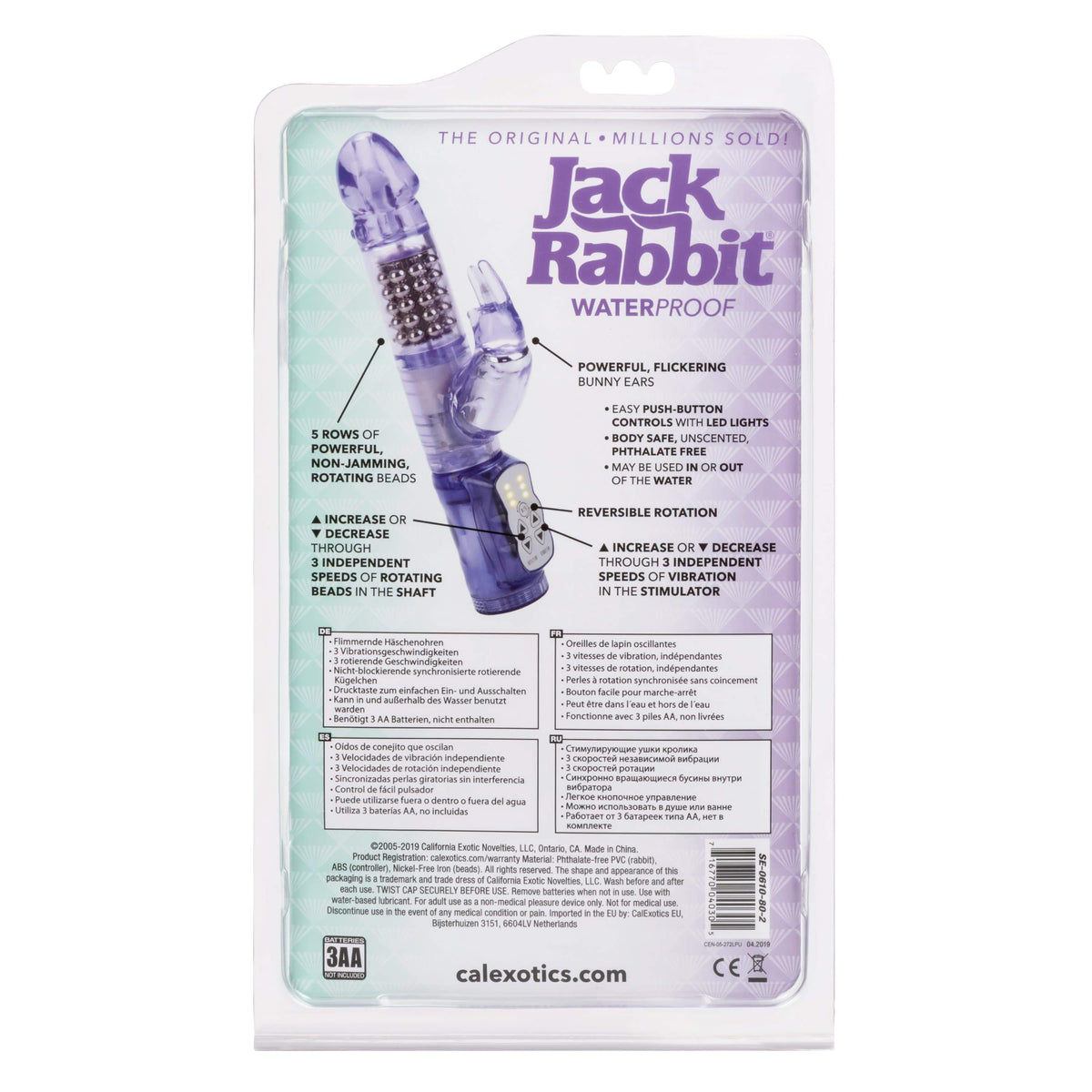 California Exotics - Jack Rabbit Waterproof 5 Rows Jack Rabbit Vibrator (Purple) Rabbit Dildo (Vibration) Non Rechargeable 716770040305 CherryAffairs