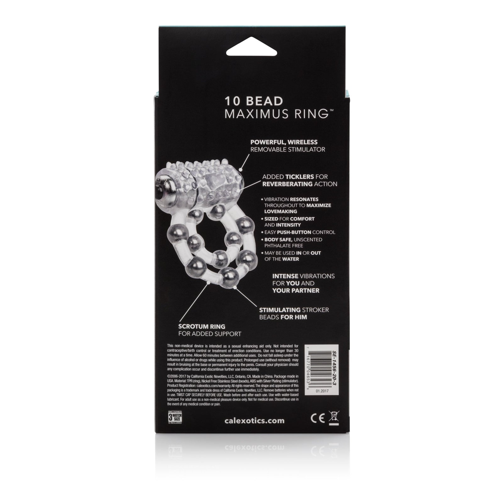 California Exotics - 10 Bead Maximus Cock Ring (White) Rubber Cock Ring (Vibration) Non Rechargeable Singapore