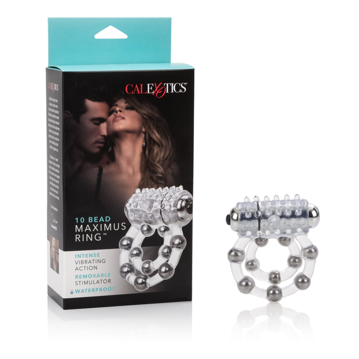 California Exotics - 10 Bead Maximus Cock Ring (White) Rubber Cock Ring (Vibration) Non Rechargeable Durio Asia