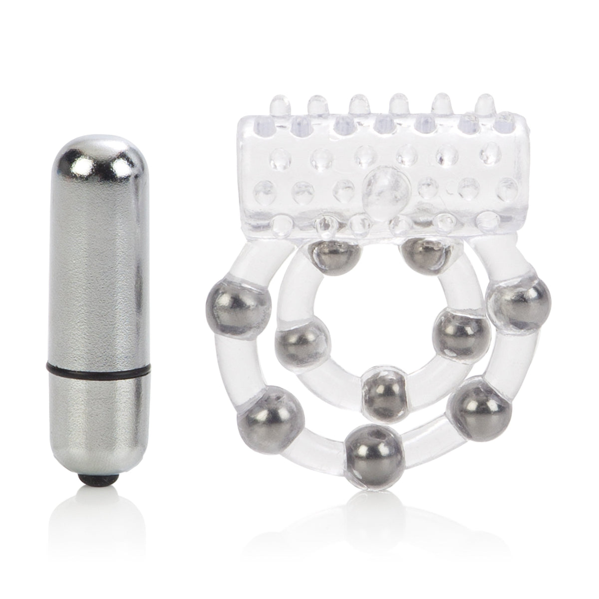 California Exotics - 10 Bead Maximus Cock Ring (White) Rubber Cock Ring (Vibration) Non Rechargeable Singapore