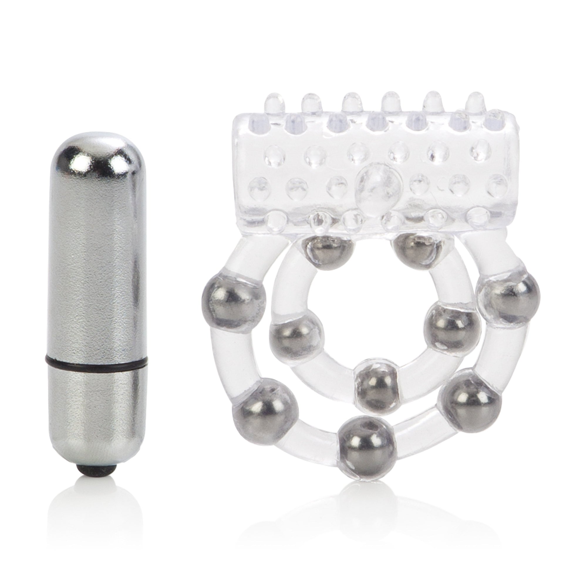 California Exotics - 10 Bead Maximus Cock Ring (White) Rubber Cock Ring (Vibration) Non Rechargeable Singapore