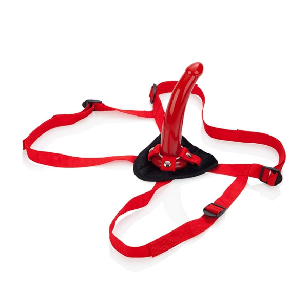 California Exotics - Red Rider Adjustable Strap On 7’’ - Red - Strap On with Non hollow Dildo for Female (Non Vibration)