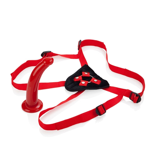 California Exotics - Red Rider Adjustable Strap On 7’’ - Red - Strap On with Non hollow Dildo for Female (Non Vibration)