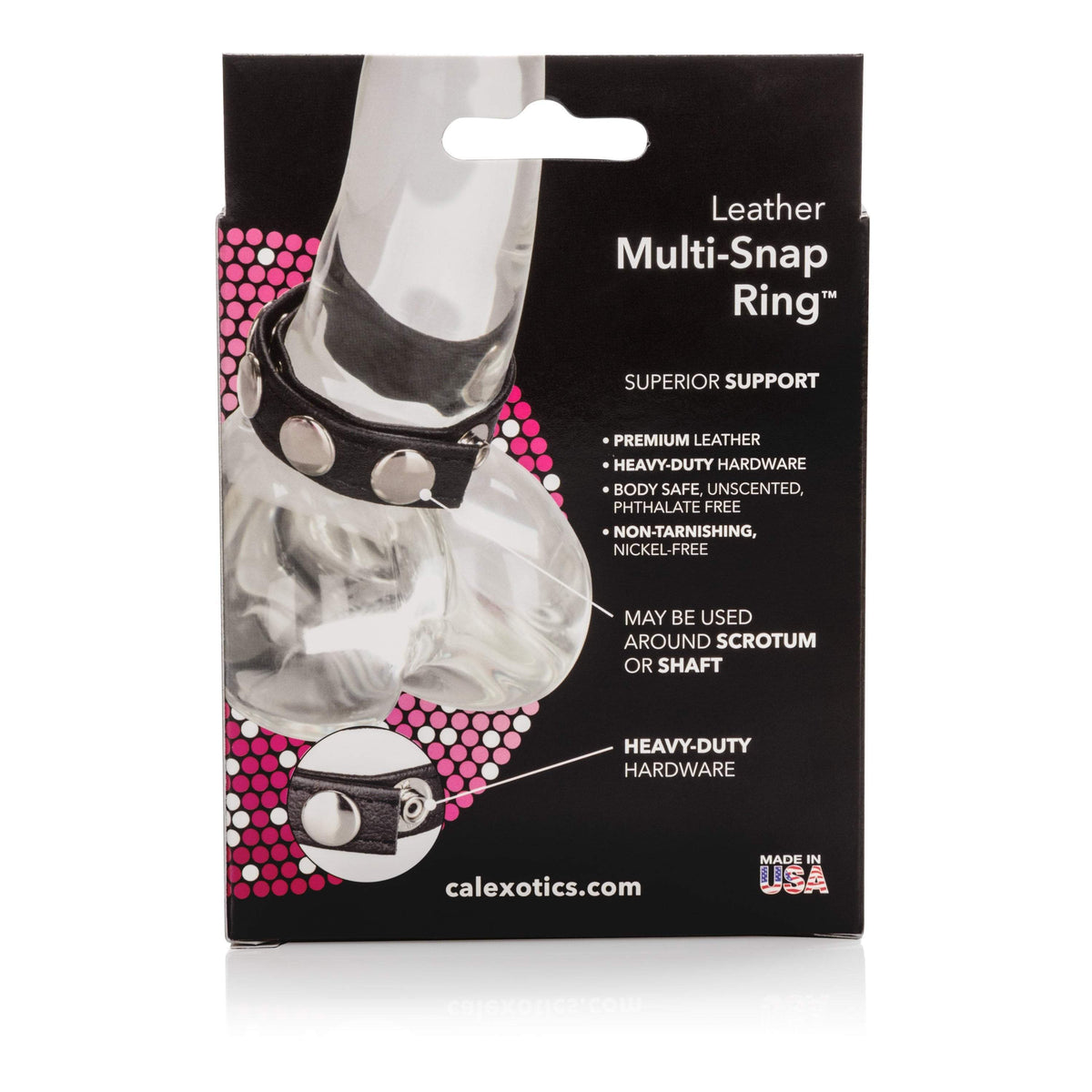 California Exotics - Leather Multi-Snap Cock Ring (Black) Leather Cock Ring (Non Vibration)