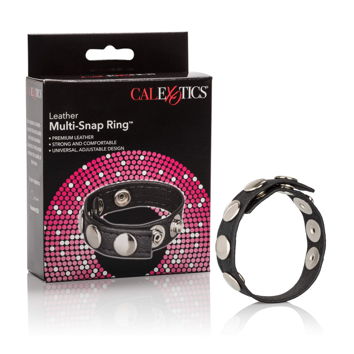 California Exotics - Leather Multi-Snap Cock Ring (Black) Leather Cock Ring (Non Vibration)