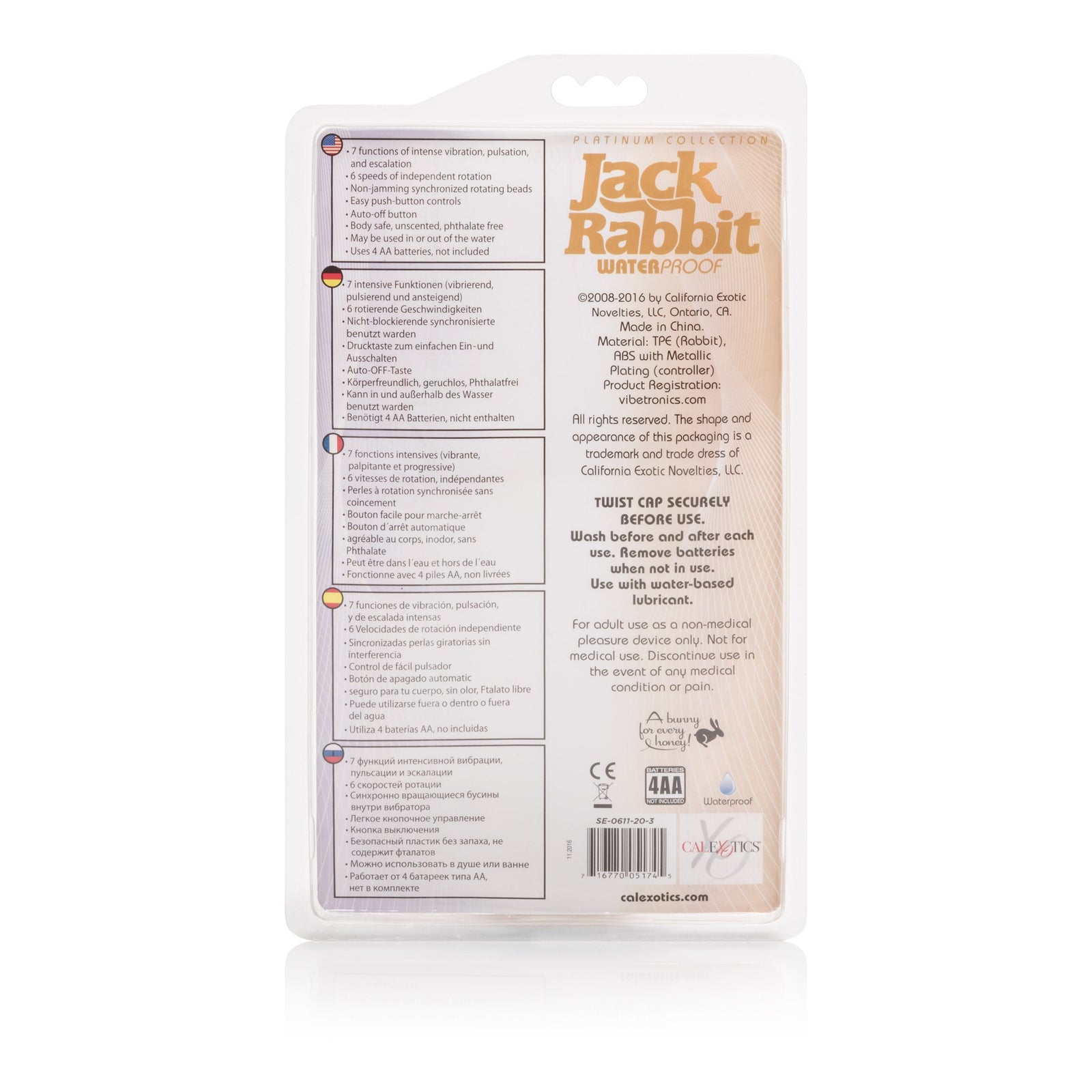 California Exotics - Platinum Collection Jack Rabbit Vibrator Intermediate (Gold) Rabbit Dildo (Vibration) Non Rechargeable Singapore