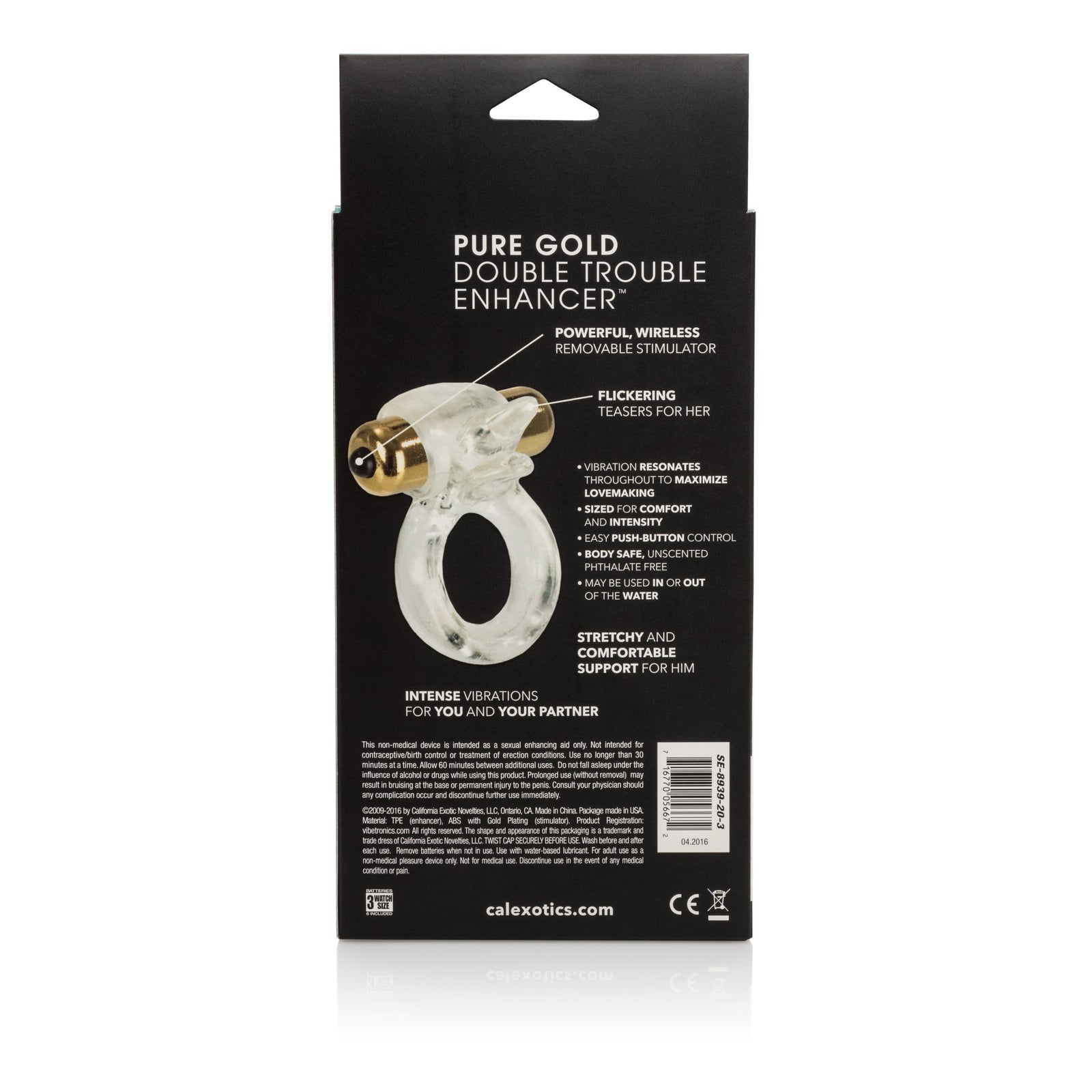California Exotics - Pure Gold Double Trouble Enhancer Vibrating Cock Ring (Clear) Rubber Cock Ring (Vibration) Non Rechargeable Singapore