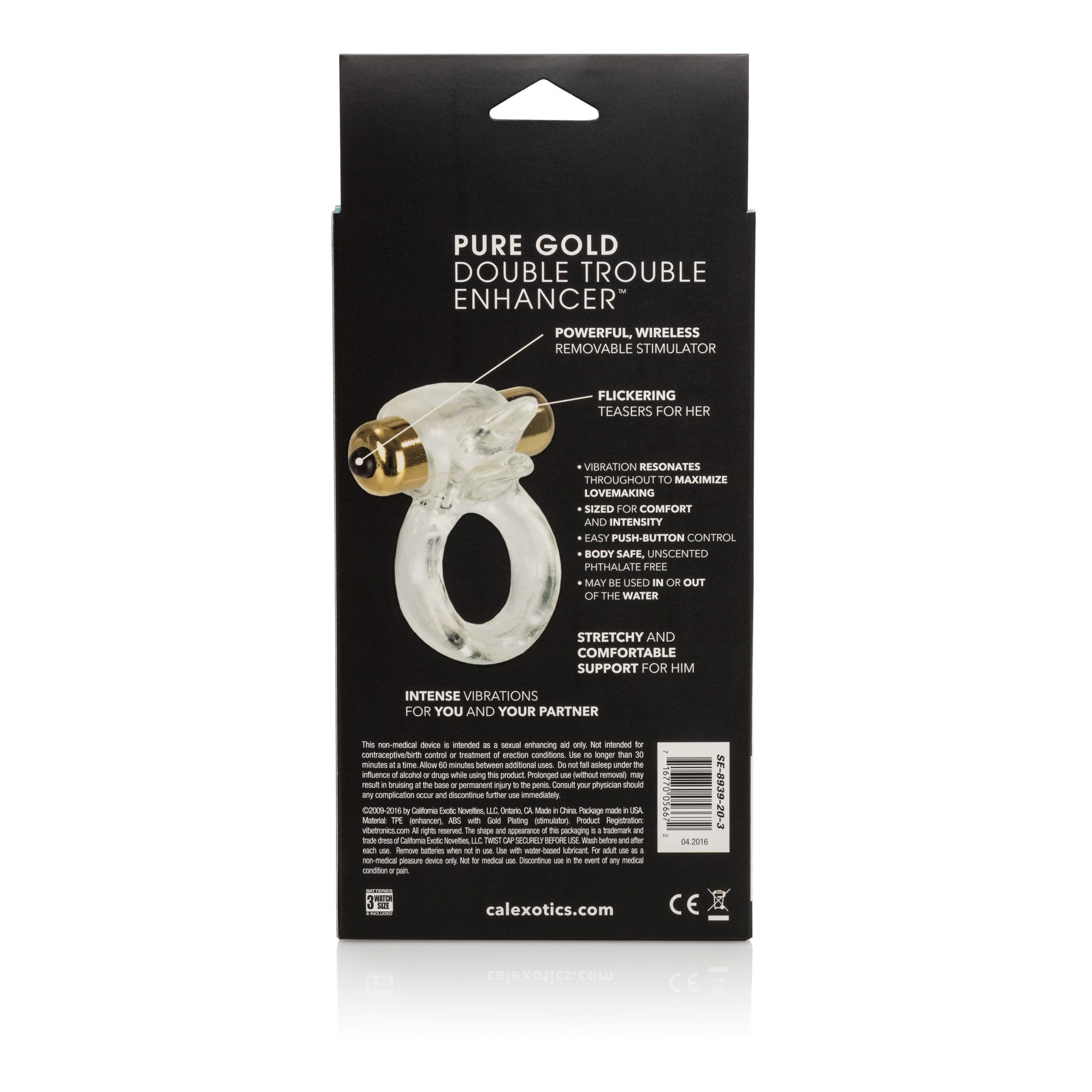 California Exotics - Pure Gold Double Trouble Enhancer Vibrating Cock Ring (Clear) Rubber Cock Ring (Vibration) Non Rechargeable Singapore