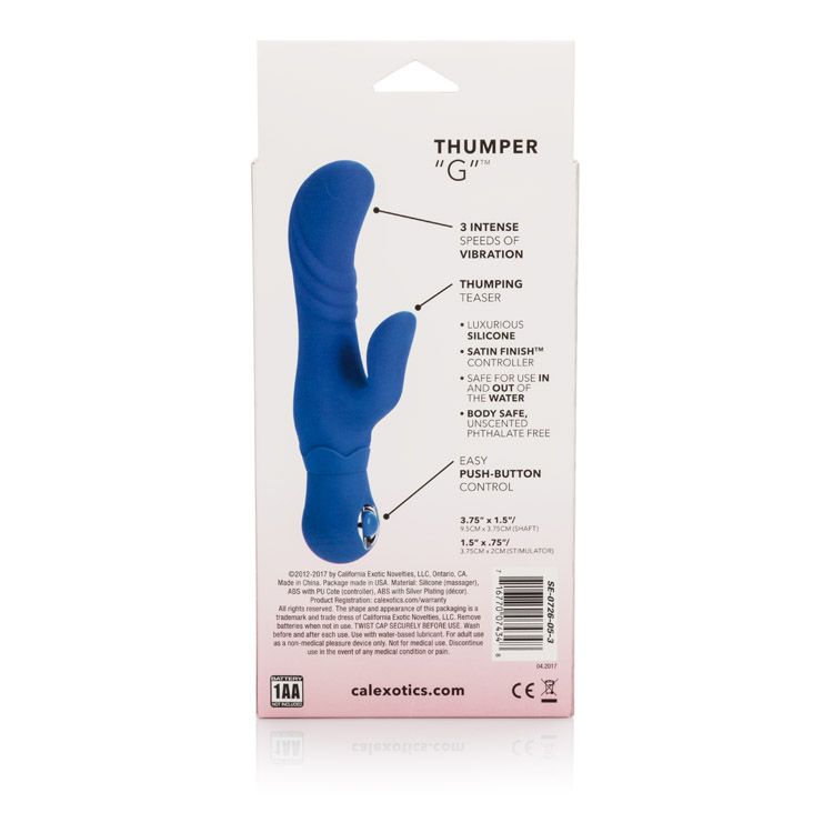 California Exotics - Posh Silicone Thumper Rabbit Vibrator (Blue) - Blue - Rabbit Dildo (Vibration) Non Rechargeable