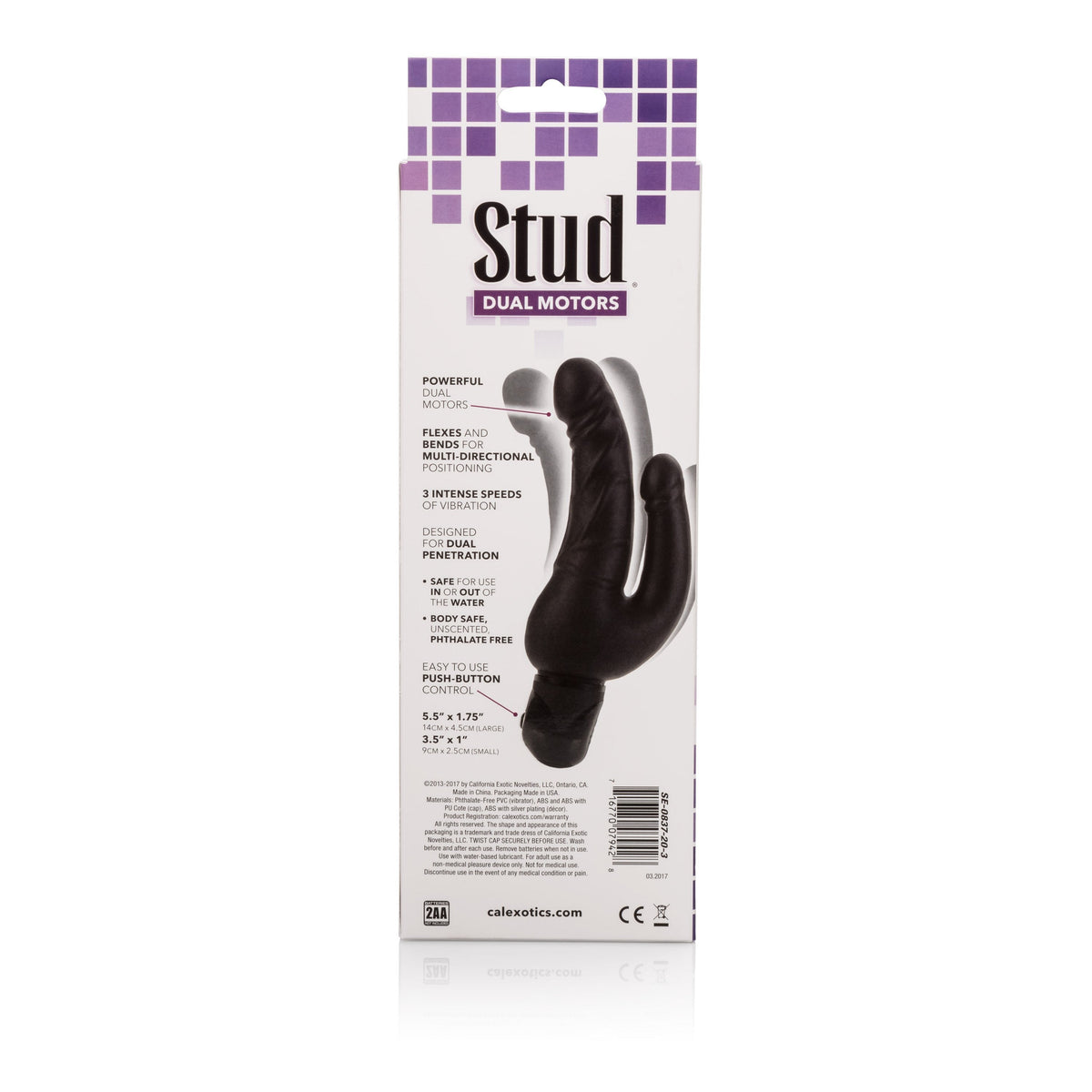 California Exotics - Bendie Stud Over & Under Dual Motors Double Dildo Vibrator (Black) Realistic Dildo w/o suction cup (Vibration) Non Rechargeable Singapore
