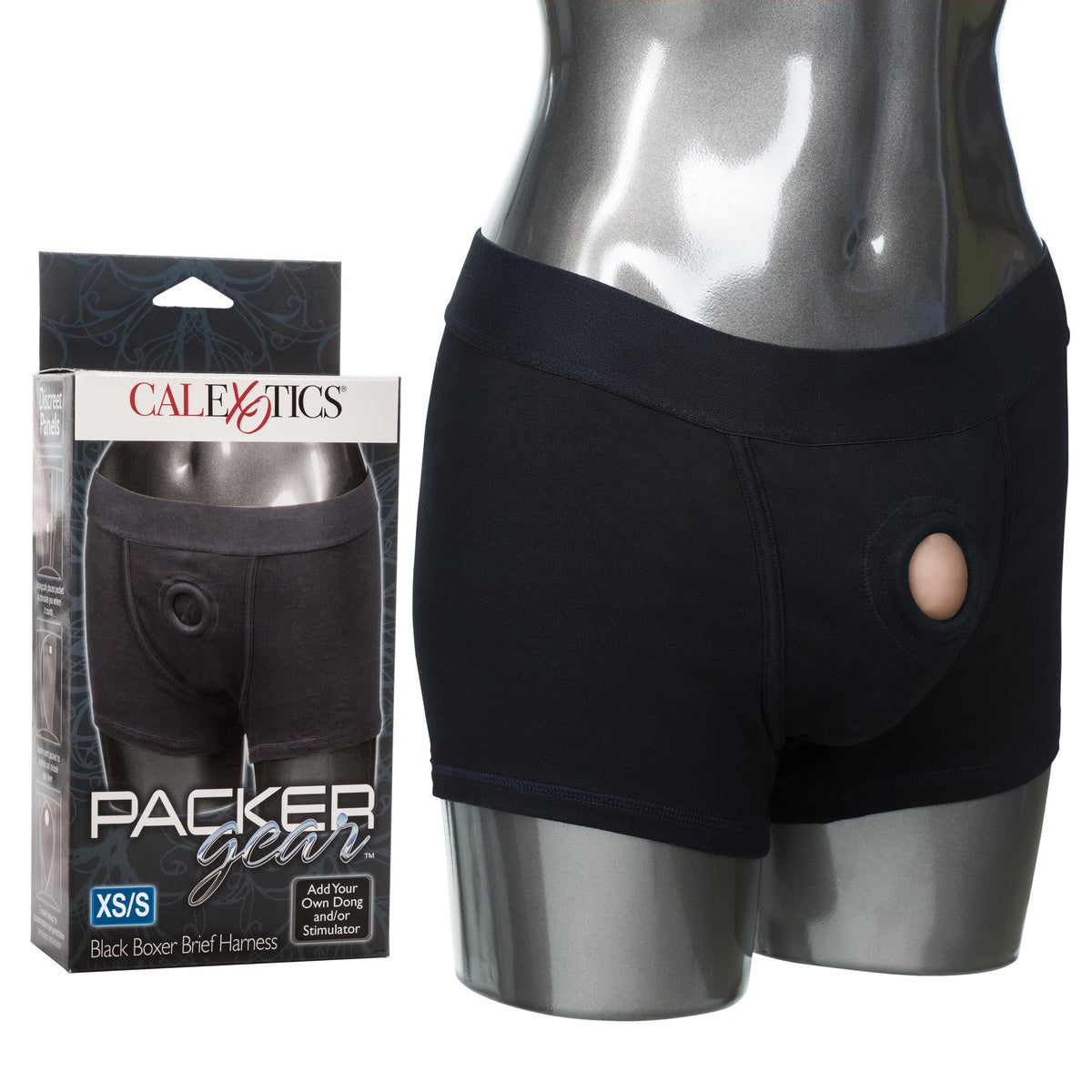 California Exotics - Packer Gear Boxer Brief Strap On Harness XS/S (Black) Strap On w/o Dildo 620083022 CherryAffairs