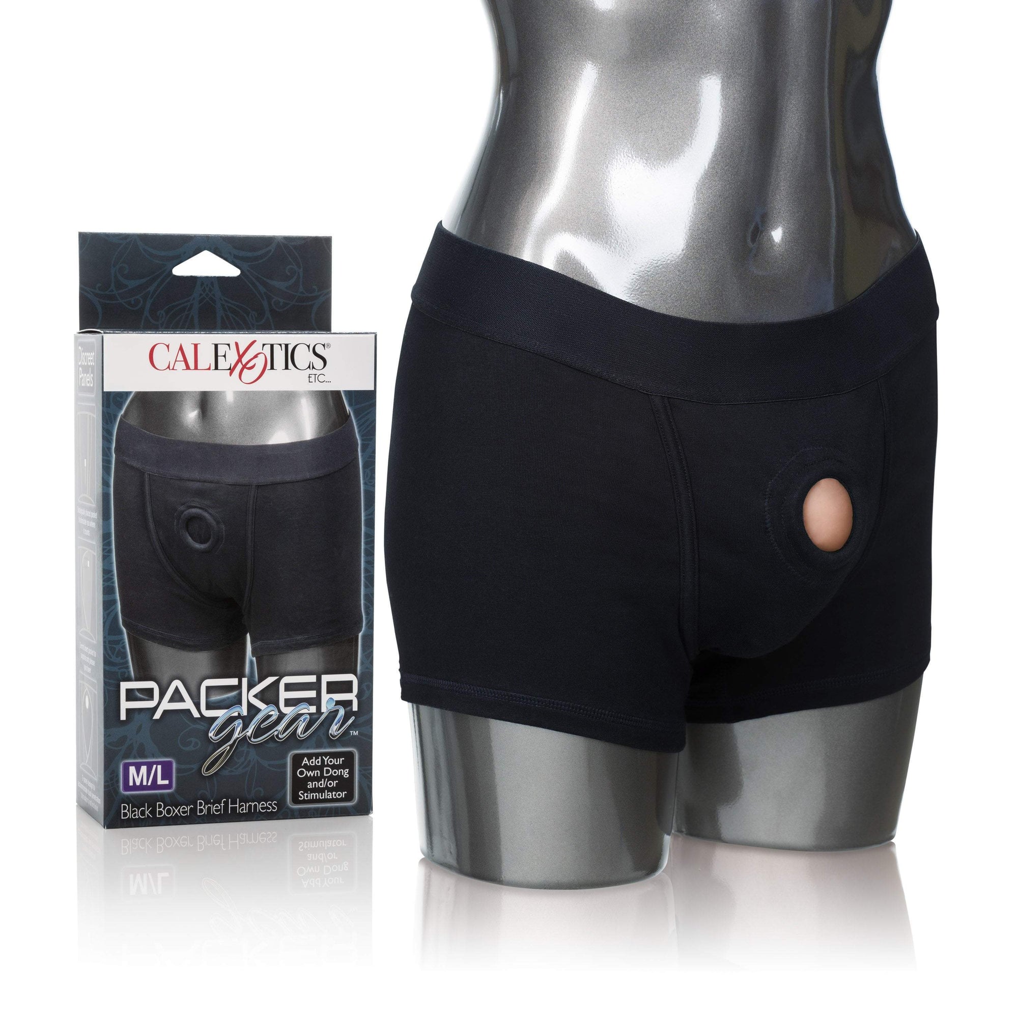 California Exotics - Packer Gear Black Boxer Brief Harness M/L (Black) Strap On w/o Dildo