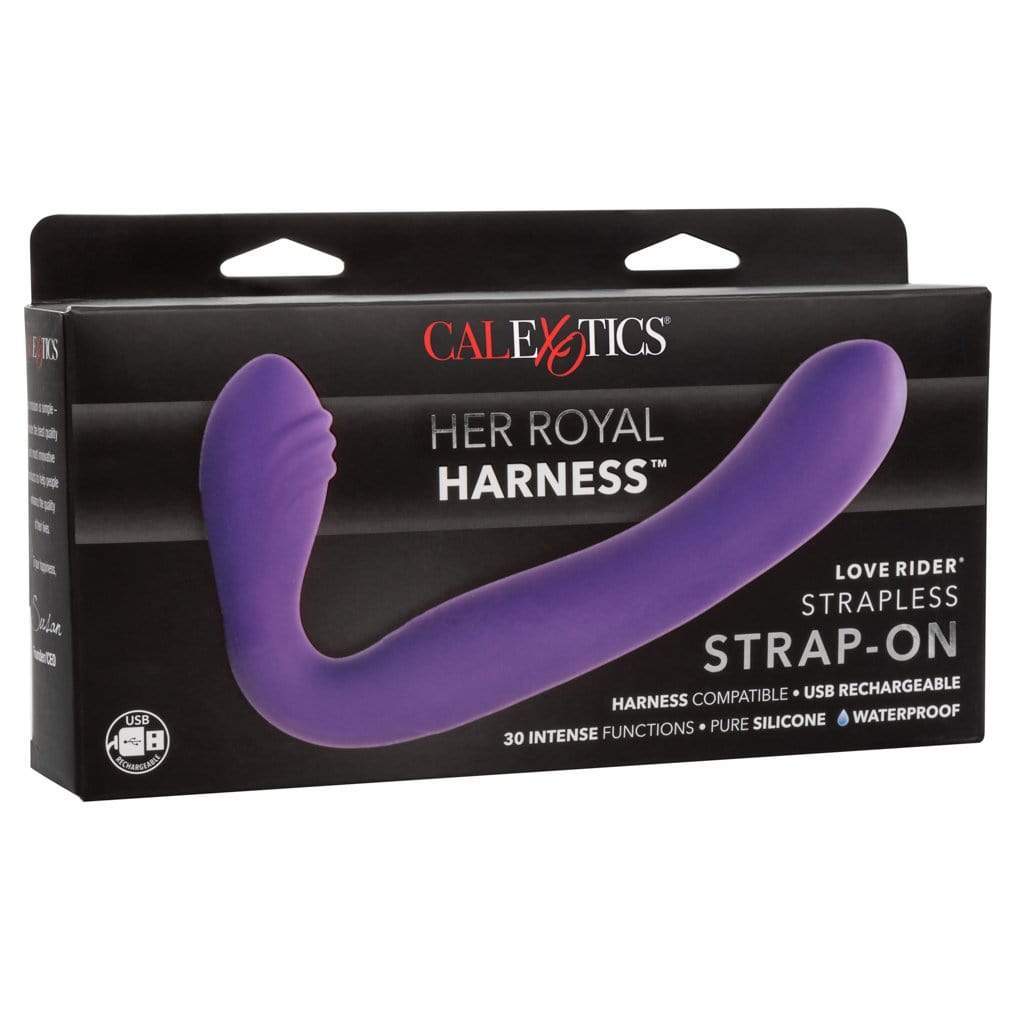 California Exotics - Her Royal Harness Rechargeable Love Rider Strapless Strap On (Purple) Strap On with Dildo for Reverse Insertion (Vibration) Rechargeable 716770083586 CherryAffairs