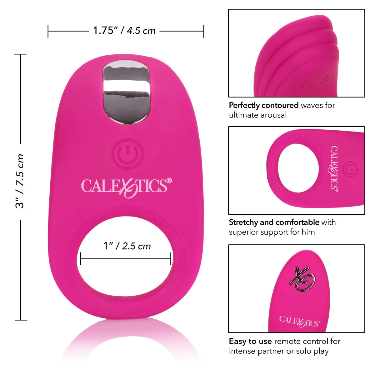 California Exotics - Silicone Remote Pleasure Cock Ring (Pink) Silicone Cock Ring (Vibration) Rechargeable