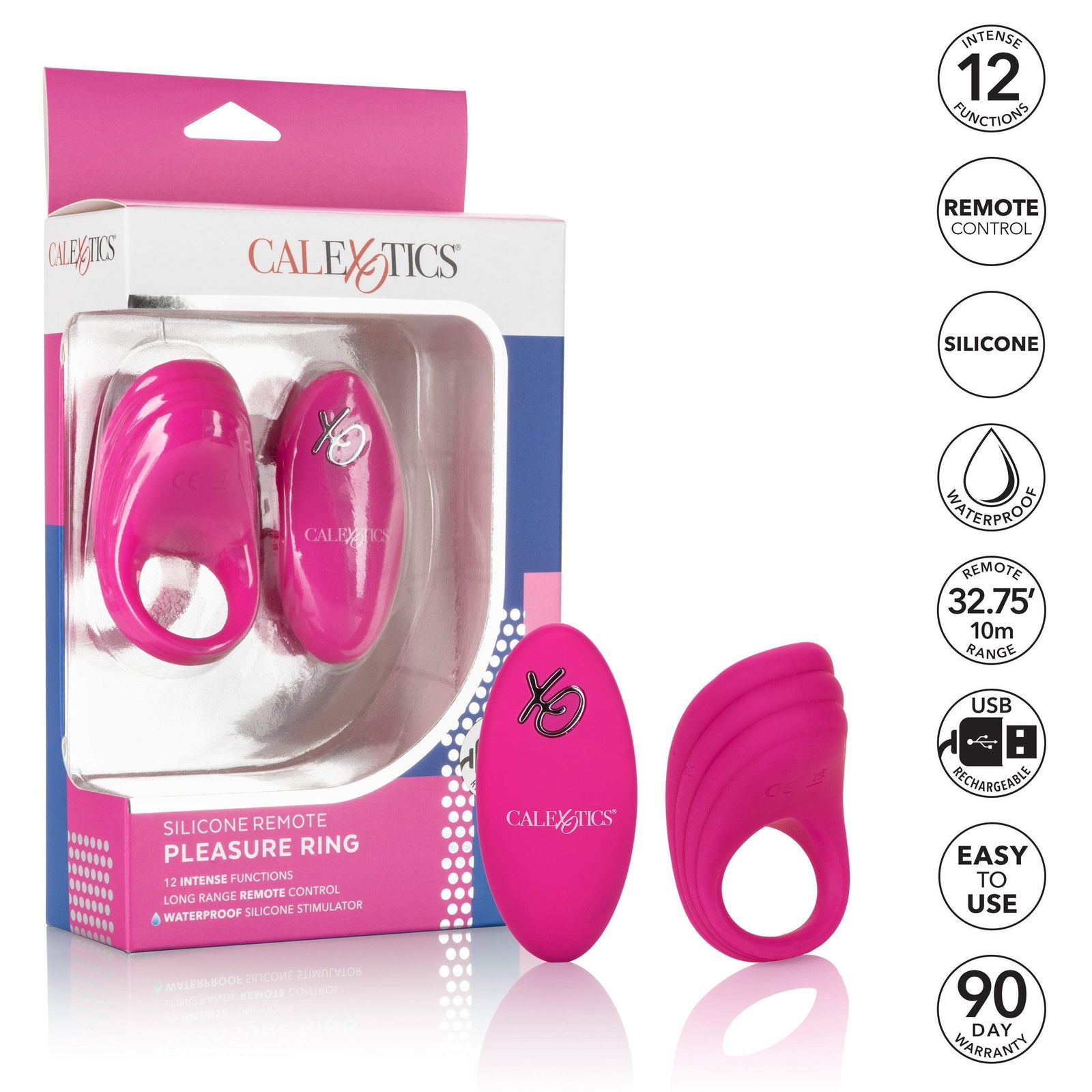 California Exotics - Silicone Remote Pleasure Cock Ring (Pink) Silicone Cock Ring (Vibration) Rechargeable