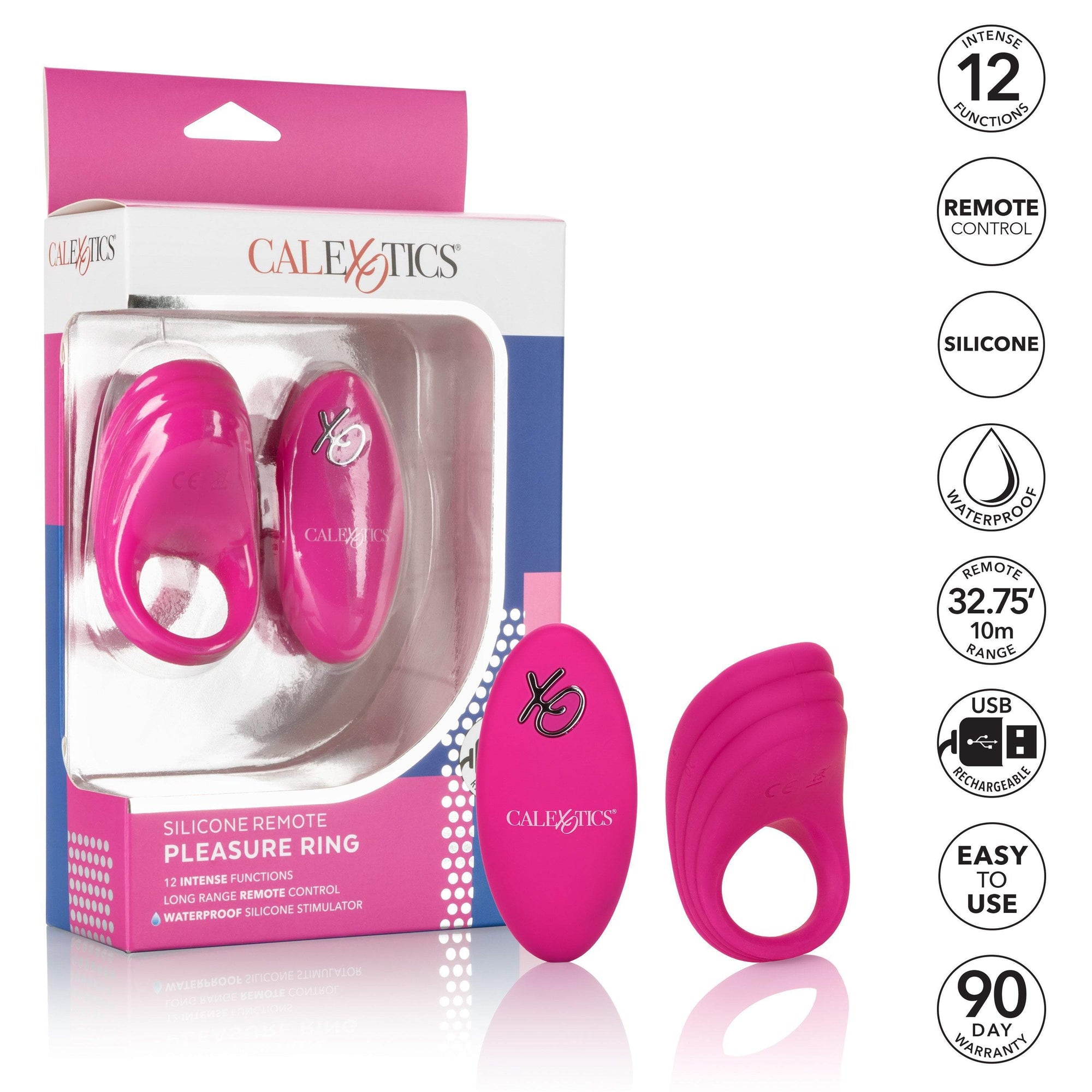 California Exotics - Silicone Remote Pleasure Cock Ring (Pink) Silicone Cock Ring (Vibration) Rechargeable