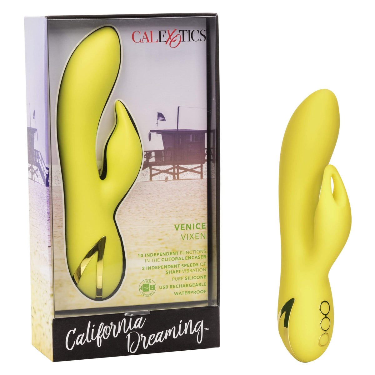California Exotics - California Dreaming Venice Vixen Rabbit Vibrator (Yellow) Rabbit Dildo (Vibration) Rechargeable 716770090591 CherryAffairs
