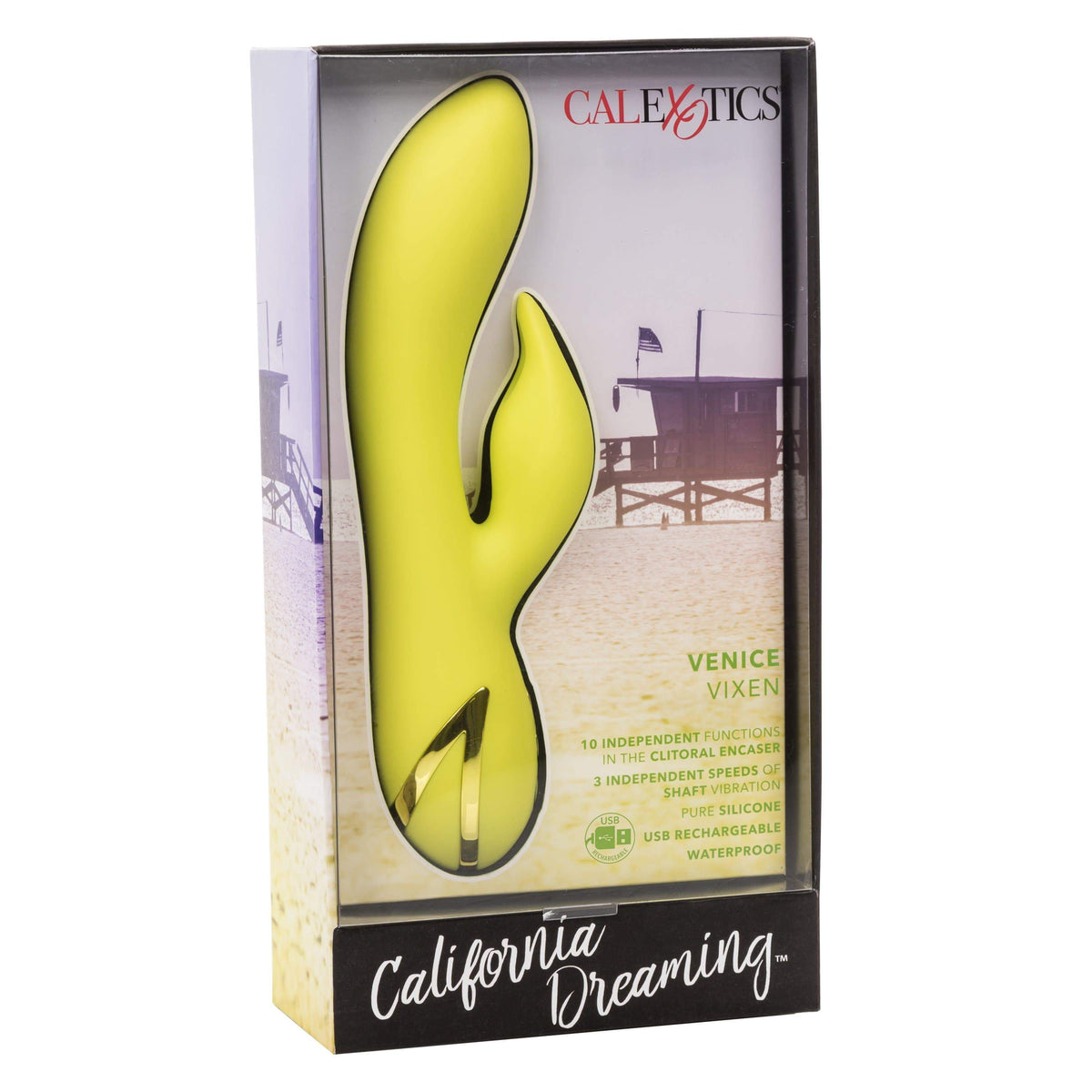 California Exotics - California Dreaming Venice Vixen Rabbit Vibrator (Yellow) Rabbit Dildo (Vibration) Rechargeable Durio Asia