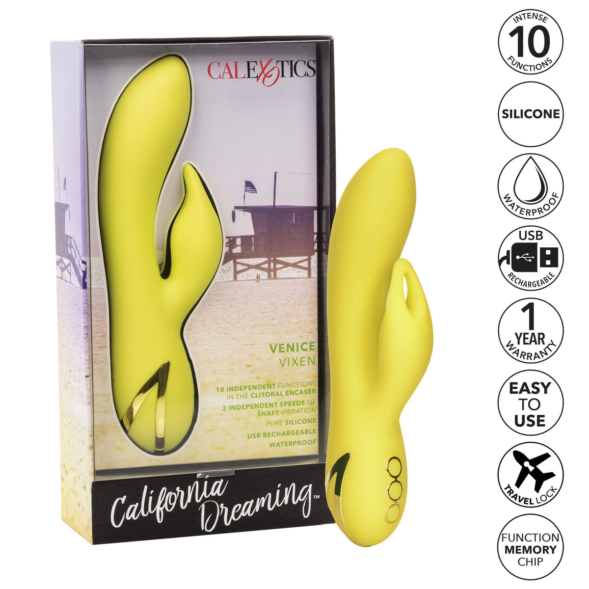 California Exotics - California Dreaming Venice Vixen Rabbit Vibrator (Yellow) Rabbit Dildo (Vibration) Rechargeable 716770090591 CherryAffairs