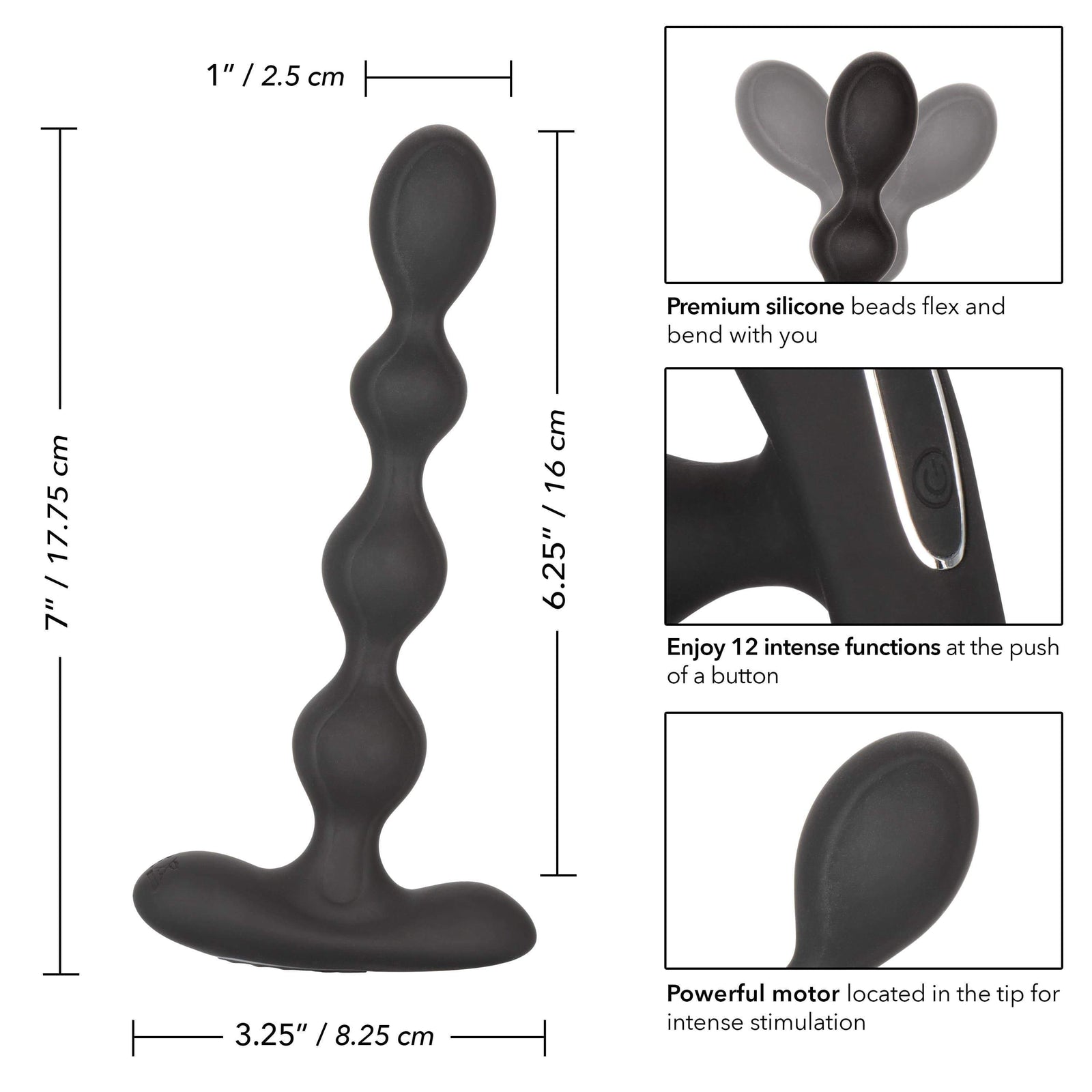 California Exotics - Eclipse Vibrating Slender Anal Beads (Black) Anal Beads (Vibration) Rechargeable