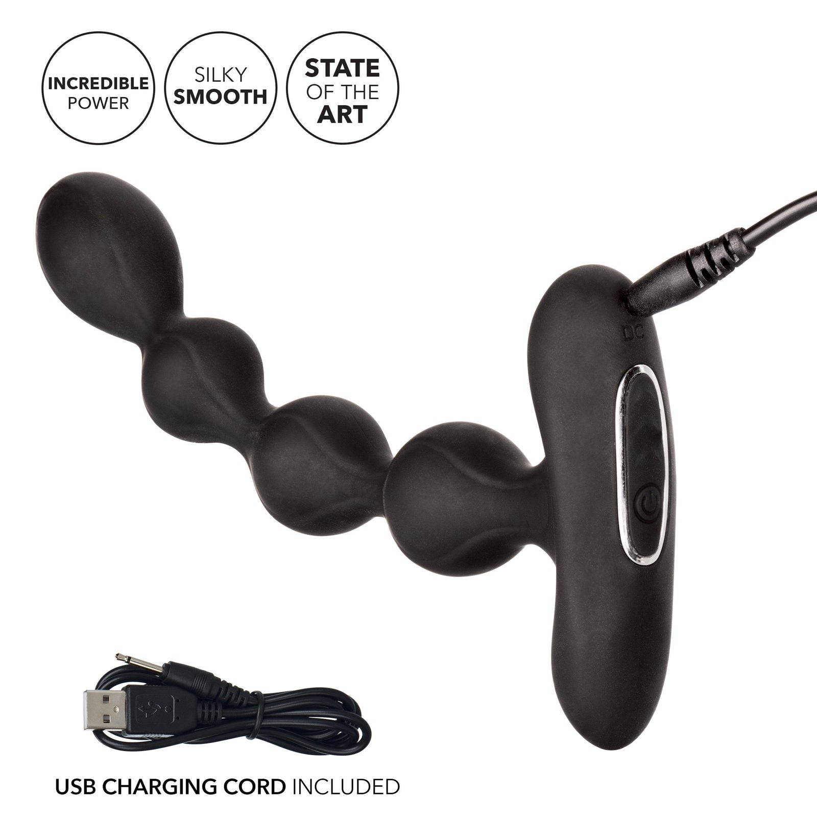 California Exotics - Eclipse Vibrating Slender Anal Beads (Black) - Black - Anal Beads (Vibration) Rechargeable