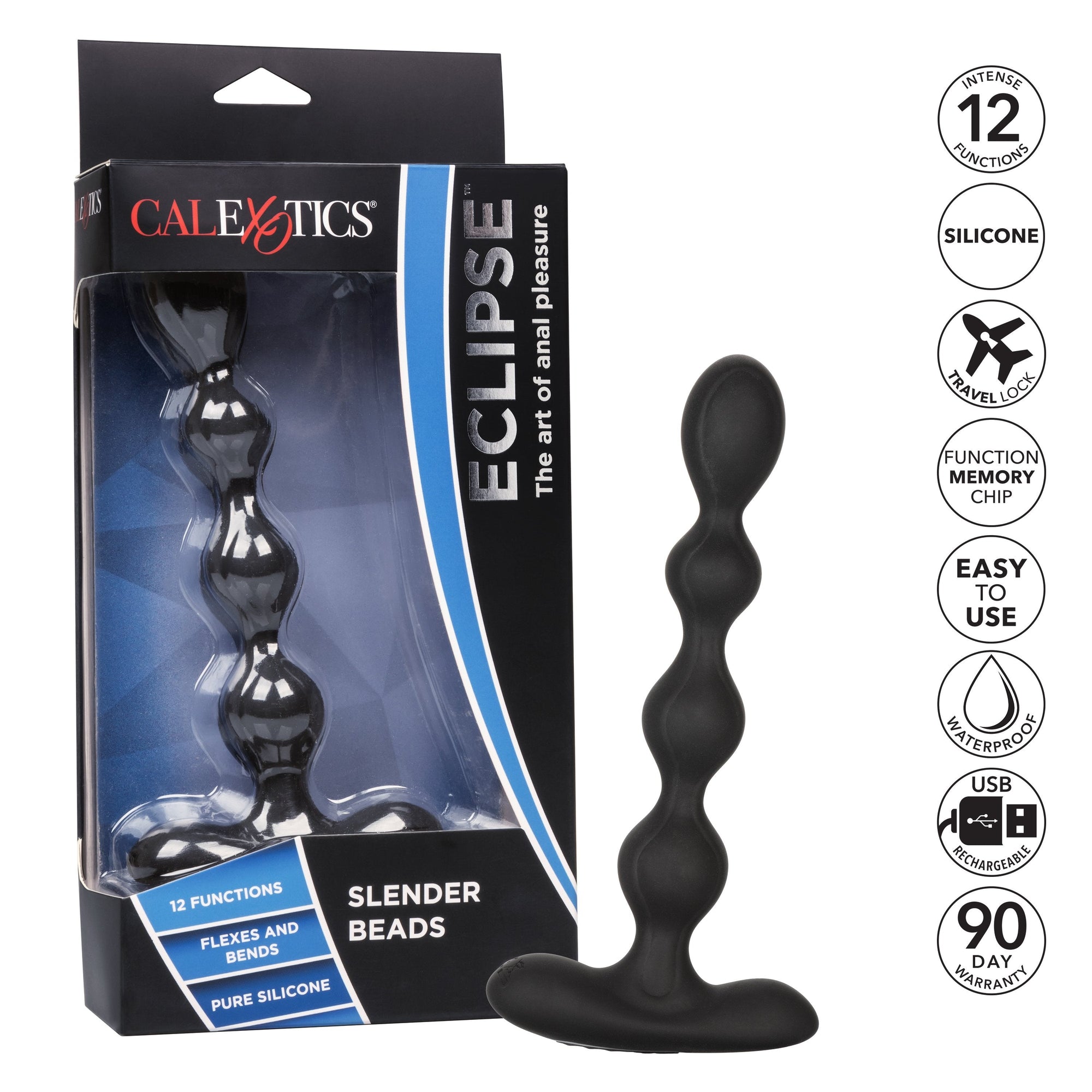 California Exotics - Eclipse Vibrating Slender Anal Beads (Black) - Black - Anal Beads (Vibration) Rechargeable