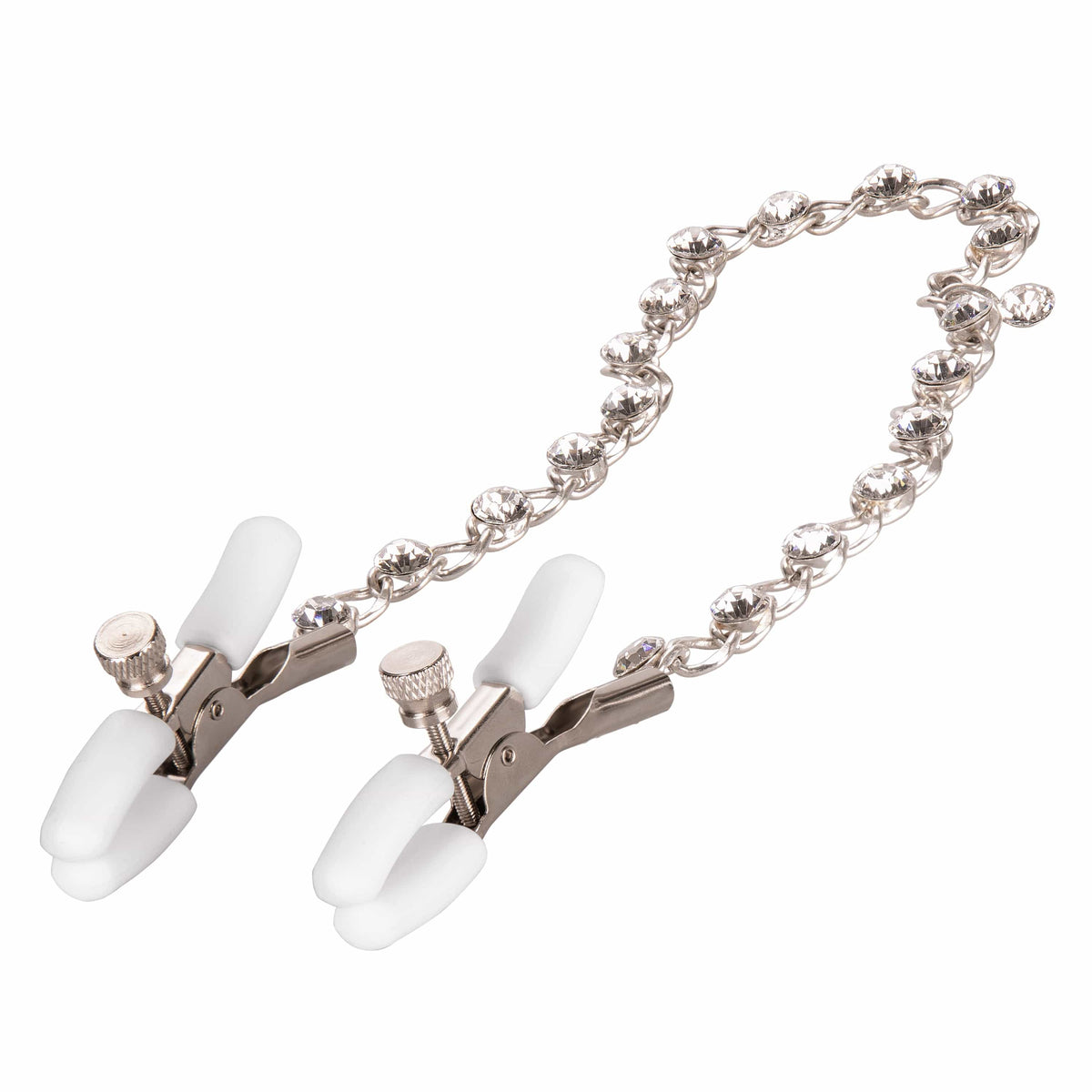 California Exotics - Nipple Play Crystal Chain Nipple Clamps (Silver) Nipple Clamps (Non Vibration) 716770091215 CherryAffairs