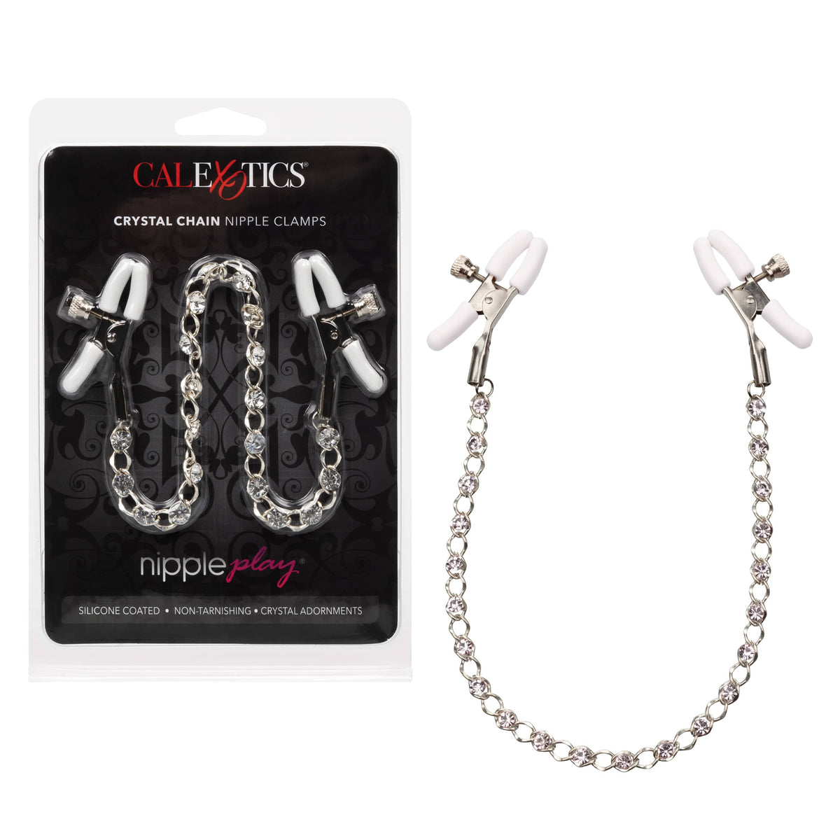 California Exotics - Nipple Play Crystal Chain Nipple Clamps (Silver) Nipple Clamps (Non Vibration) 716770091215 CherryAffairs