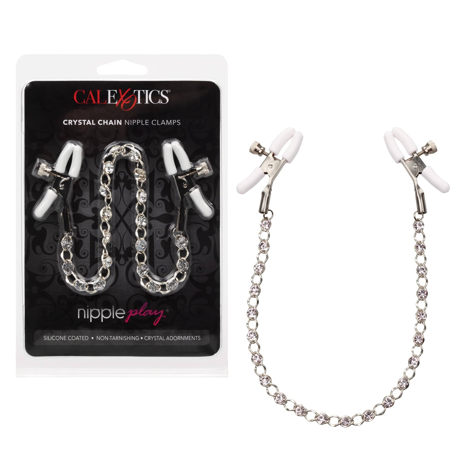 California Exotics - Nipple Play Crystal Chain Nipple Clamps (Silver) Nipple Clamps (Non Vibration) 716770091215 CherryAffairs