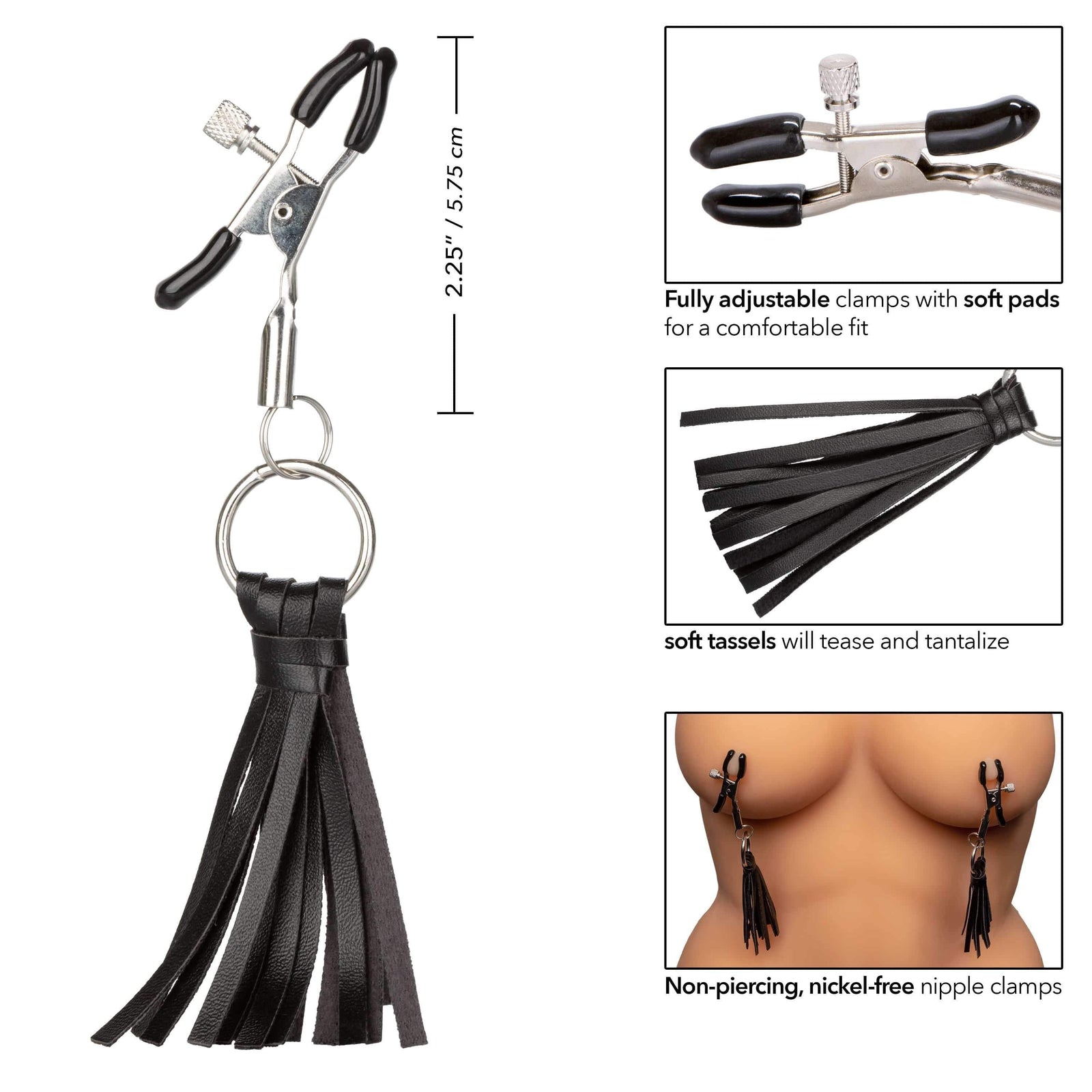 California Exotics - Nipple Play Playful Tassels Nipple Clamps (Black) Nipple Clamps (Non Vibration) 716770091888 CherryAffairs