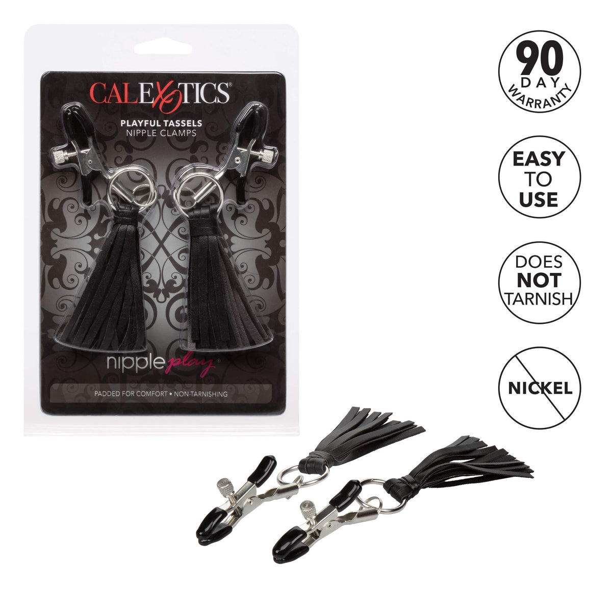 California Exotics - Nipple Play Playful Tassels Nipple Clamps (Black) Nipple Clamps (Non Vibration) 716770091888 CherryAffairs