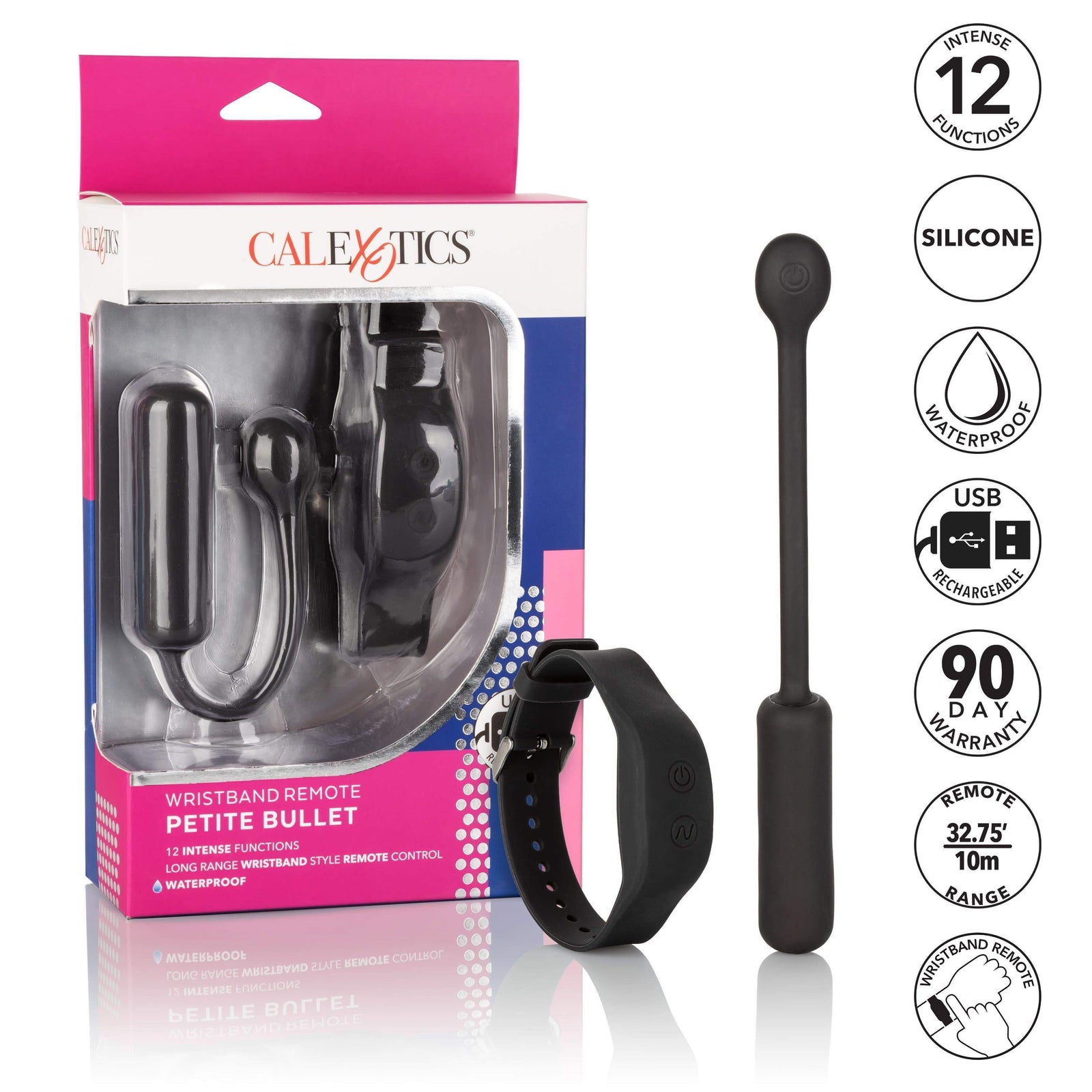 California Exotics - Wristband Remote Petite Bullet Vibrator (Black) Bullet (Vibration) Rechargeable