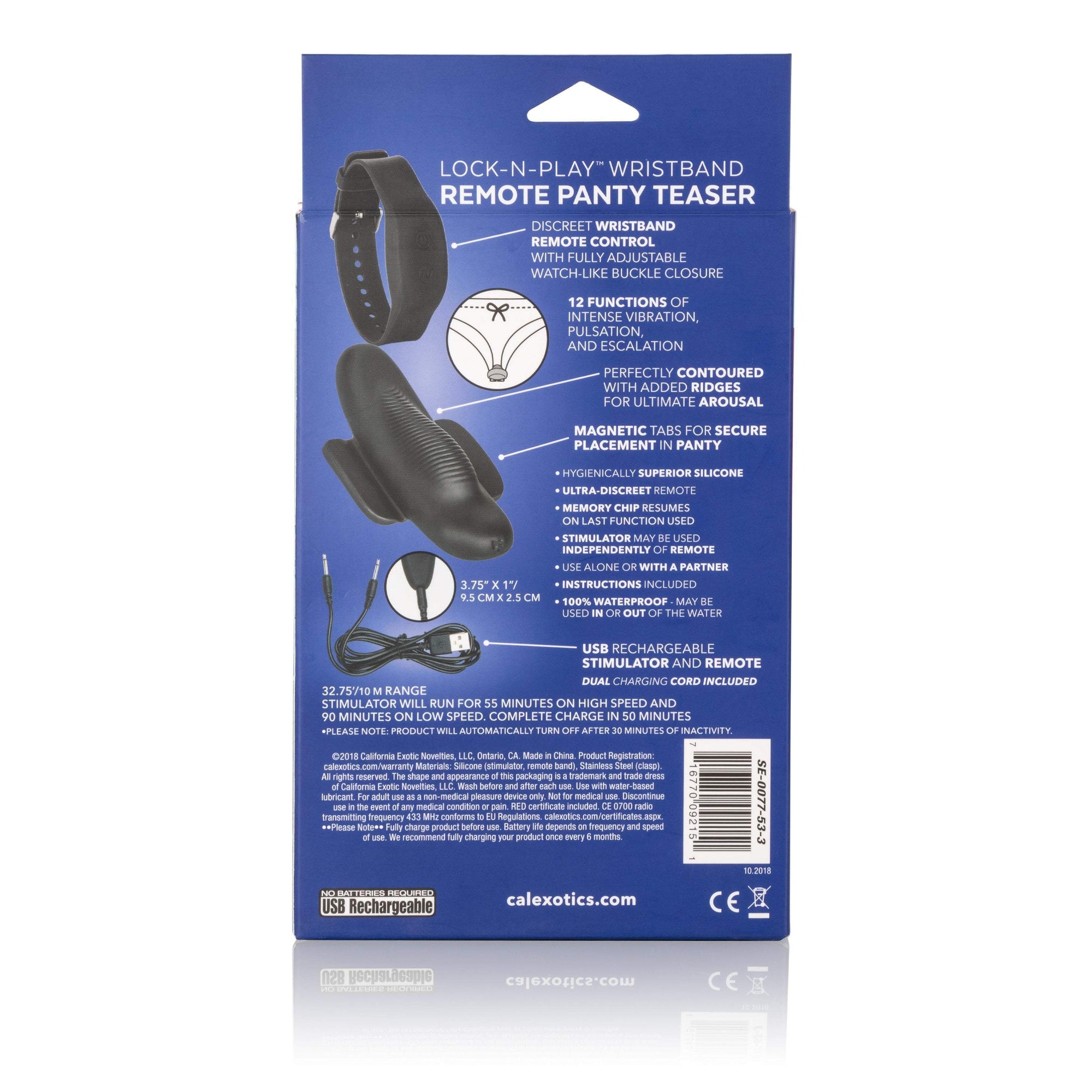 California Exotics - Lock-N-Play Wristband Remote Panty Vibrator (Black) Panties Massager Remote Control (Vibration) Rechargeable