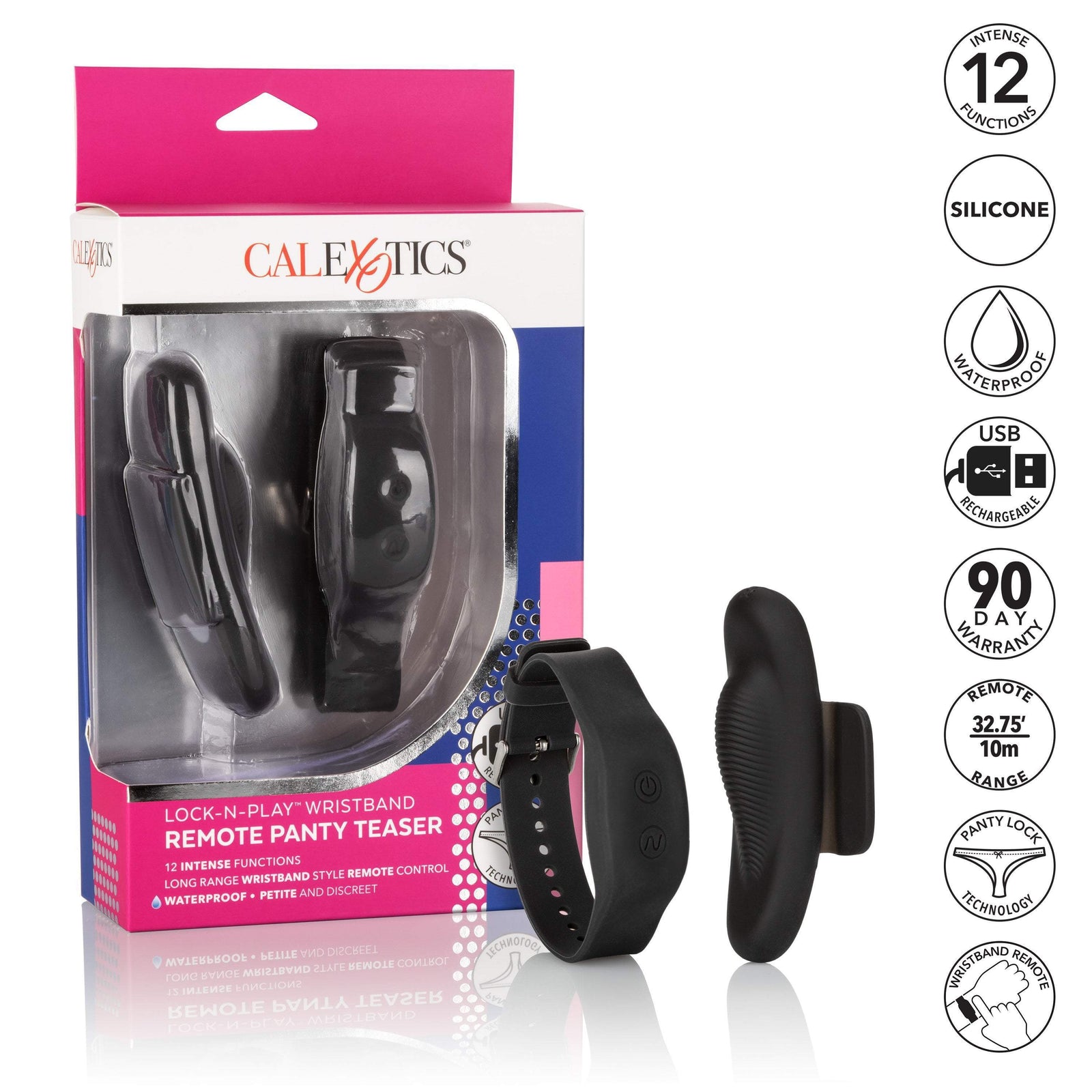 California Exotics - Lock-N-Play Wristband Remote Panty Vibrator (Black) Panties Massager Remote Control (Vibration) Rechargeable Durio Asia