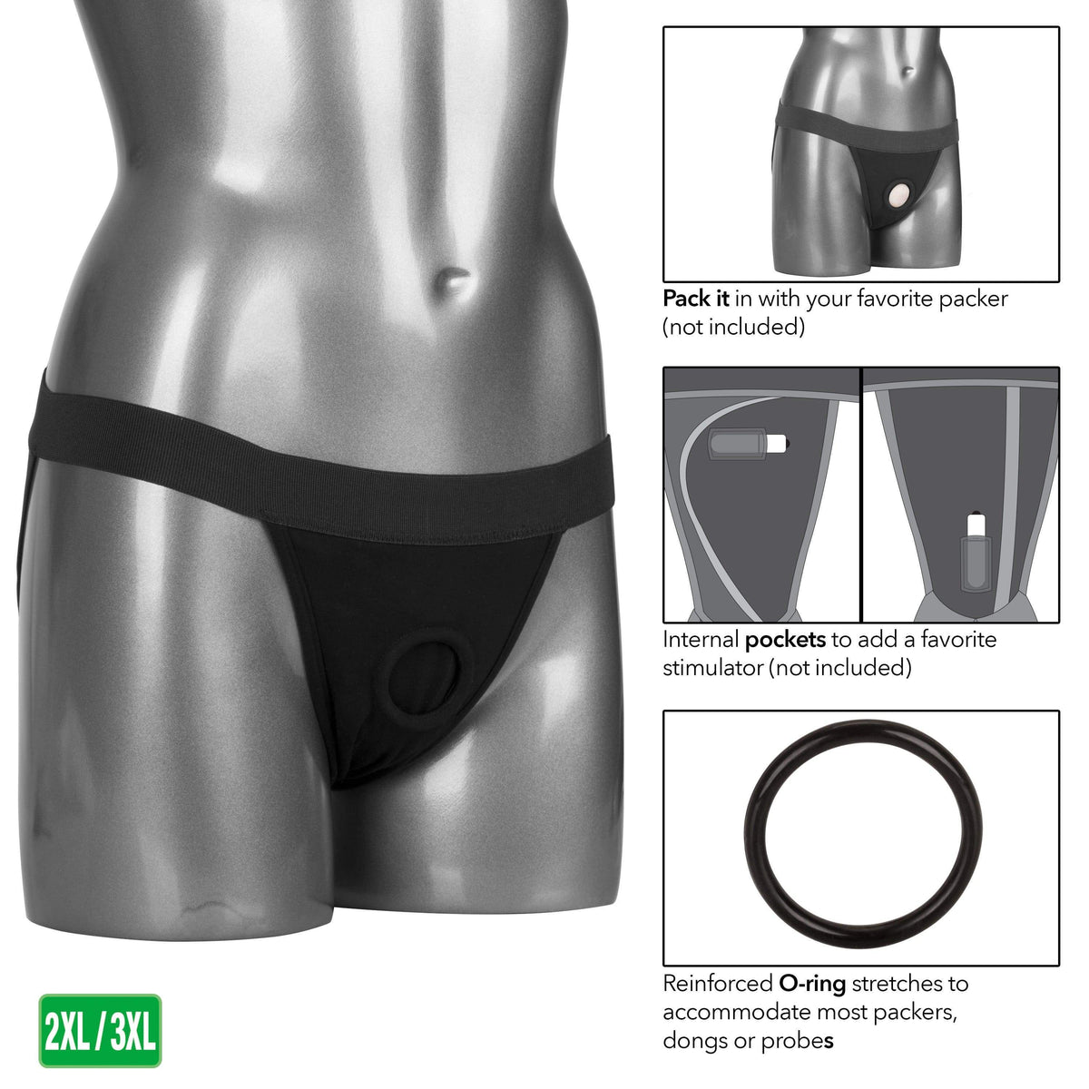 California Exotics - Packer Gear Jock Strap On 2XL/3XL (Black) Strap On w/o Dildo 716770092175 CherryAffairs