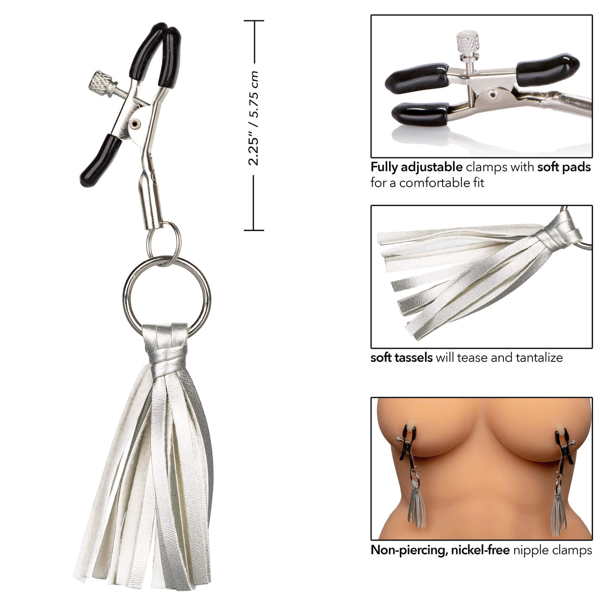 California Exotics - Nipple Play Playful Tassels Nipple Clamps (Silver) Nipple Clamps (Non Vibration) 716770092267 CherryAffairs