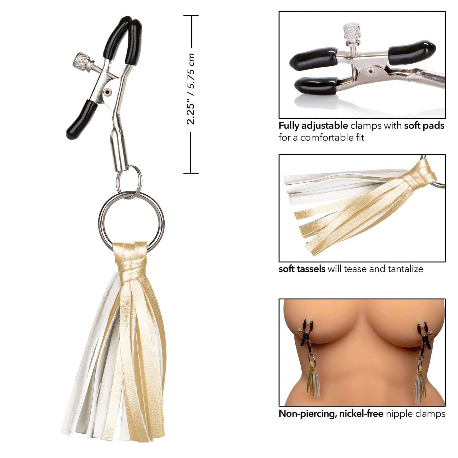 California Exotics - Nipple Play Playful Tassels Nipple Clamps (Gold) Nipple Clamps (Non Vibration) 716770092274 CherryAffairs