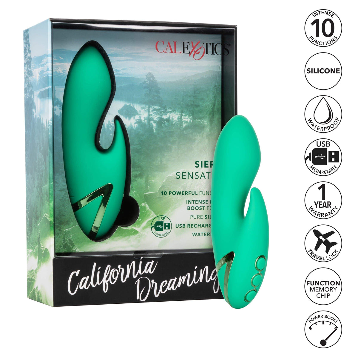 California Exotics - California Dreaming Sierra Sensation Rabbit Vibrator (Green) Rabbit Dildo (Vibration) Rechargeable Durio Asia