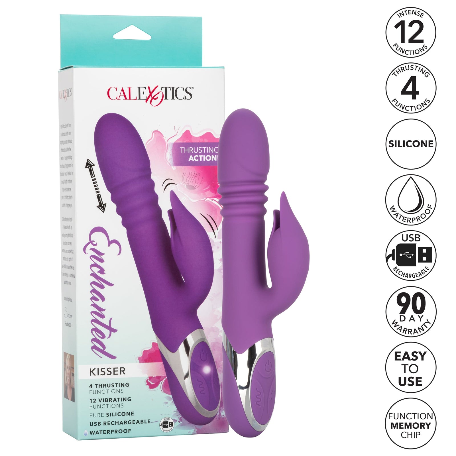 California Exotics - Enchanted Kisser Thrusting Rabbit Vibrator (Purple) Rabbit Dildo (Vibration) Rechargeable 716770093240 CherryAffairs