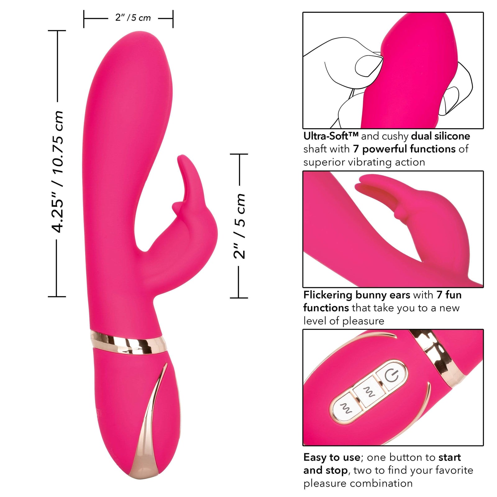 California Exotics - Jack Rabbit Signature Silicone Ultra Soft Rabbit Vibrator (Pink) Rabbit Dildo (Vibration) Rechargeable 716770093264 CherryAffairs