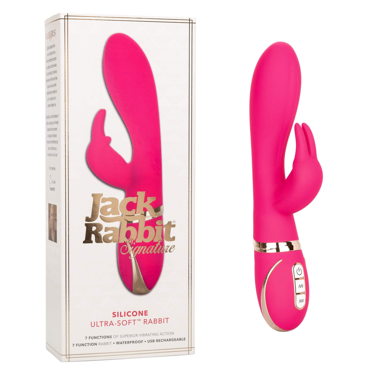 California Exotics - Jack Rabbit Signature Silicone Ultra Soft Rabbit Vibrator (Pink) Rabbit Dildo (Vibration) Rechargeable 716770093264 CherryAffairs