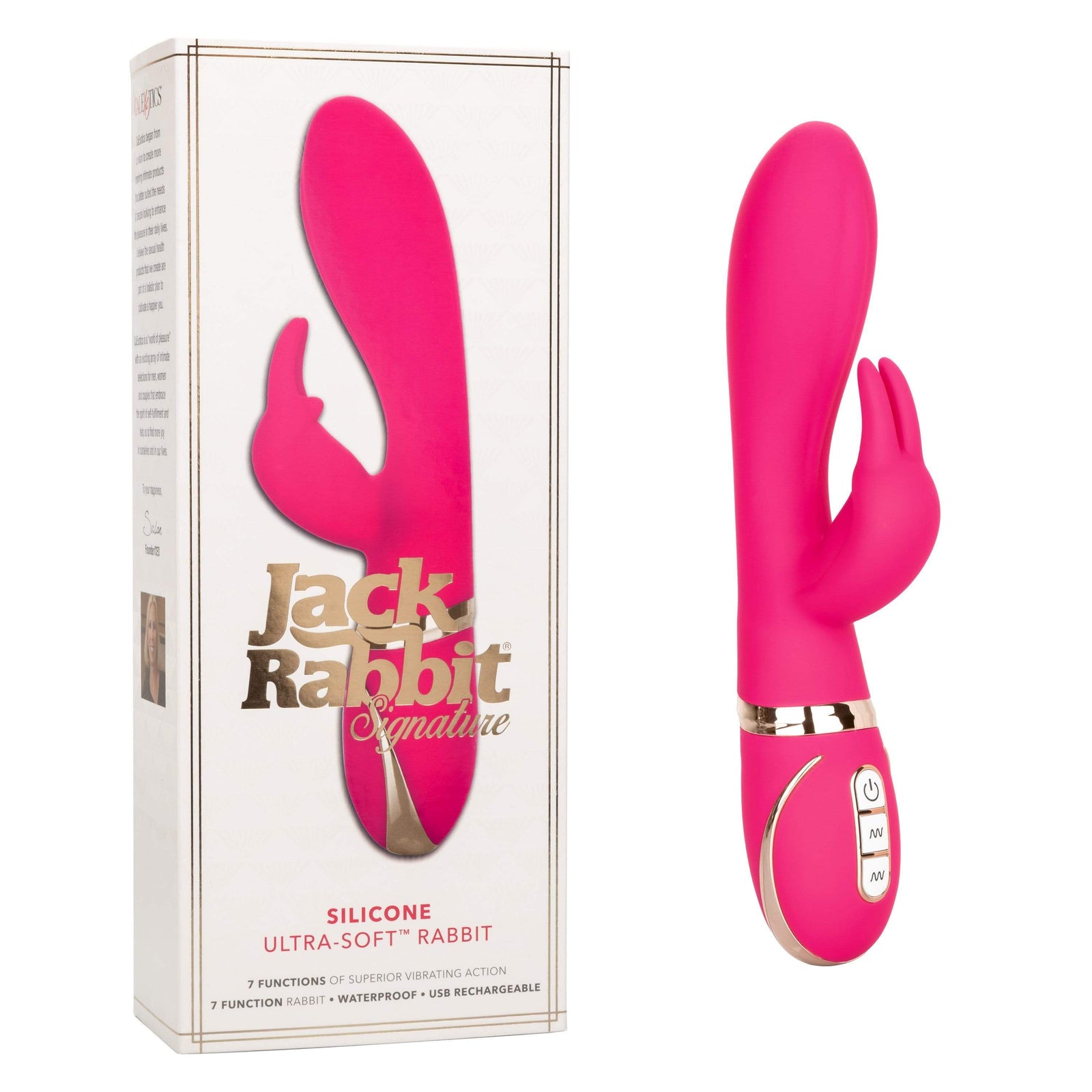 California Exotics - Jack Rabbit Signature Silicone Ultra Soft Rabbit Vibrator (Pink) Rabbit Dildo (Vibration) Rechargeable 716770093264 CherryAffairs