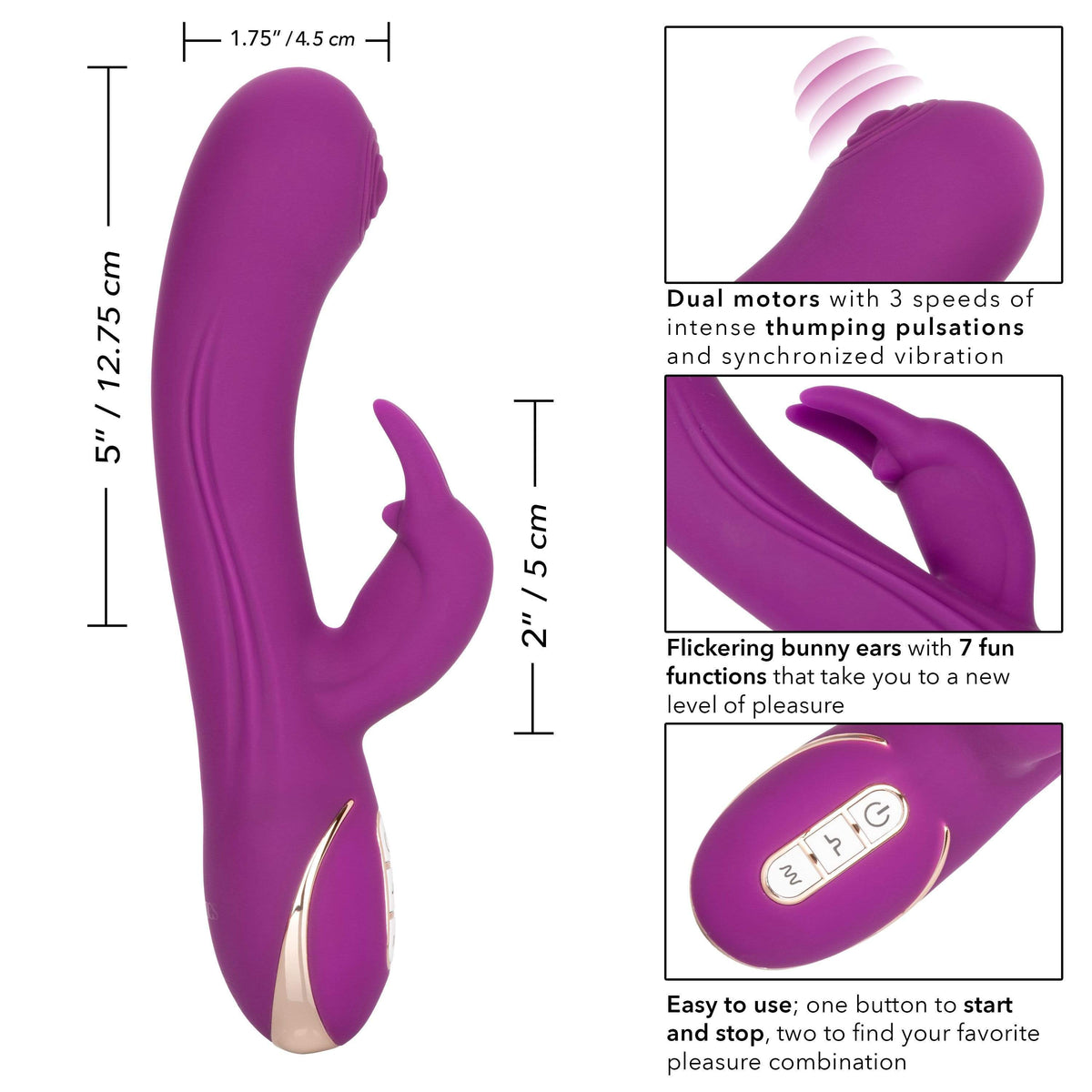 California Exotics - Jack Rabbit Signature Silicone Thumping Rabbit Vibrator (Purple) Rabbit Dildo (Vibration) Rechargeable 716770093288 CherryAffairs