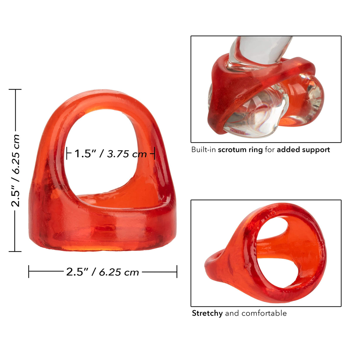 California Exotics - COLT XL Snug Tugger Dual Support Cock Ring (Red) Rubber Cock Ring (Non Vibration) 716770093462 CherryAffairs