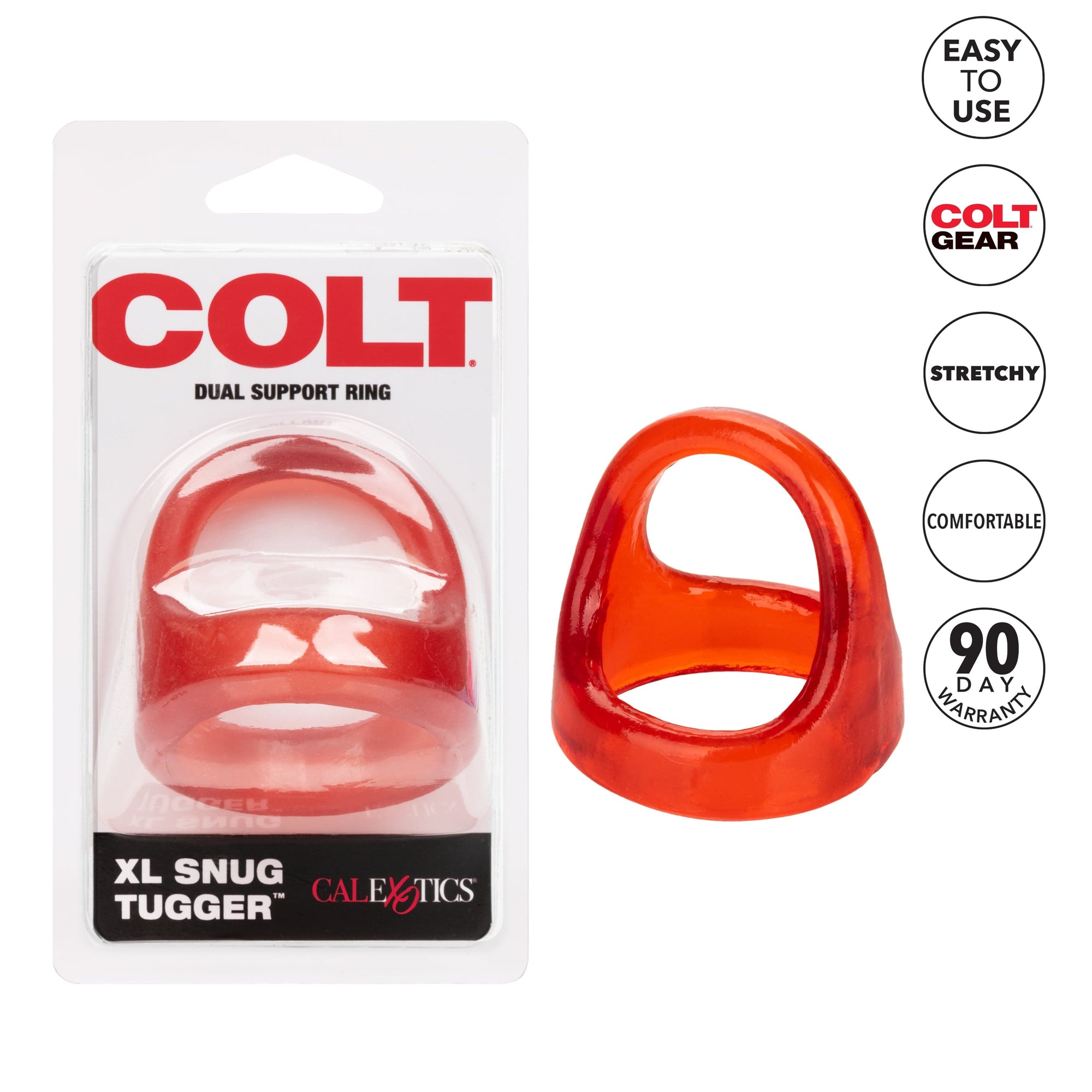 California Exotics - COLT XL Snug Tugger Dual Support Cock Ring (Red) Rubber Cock Ring (Non Vibration) 716770093462 CherryAffairs