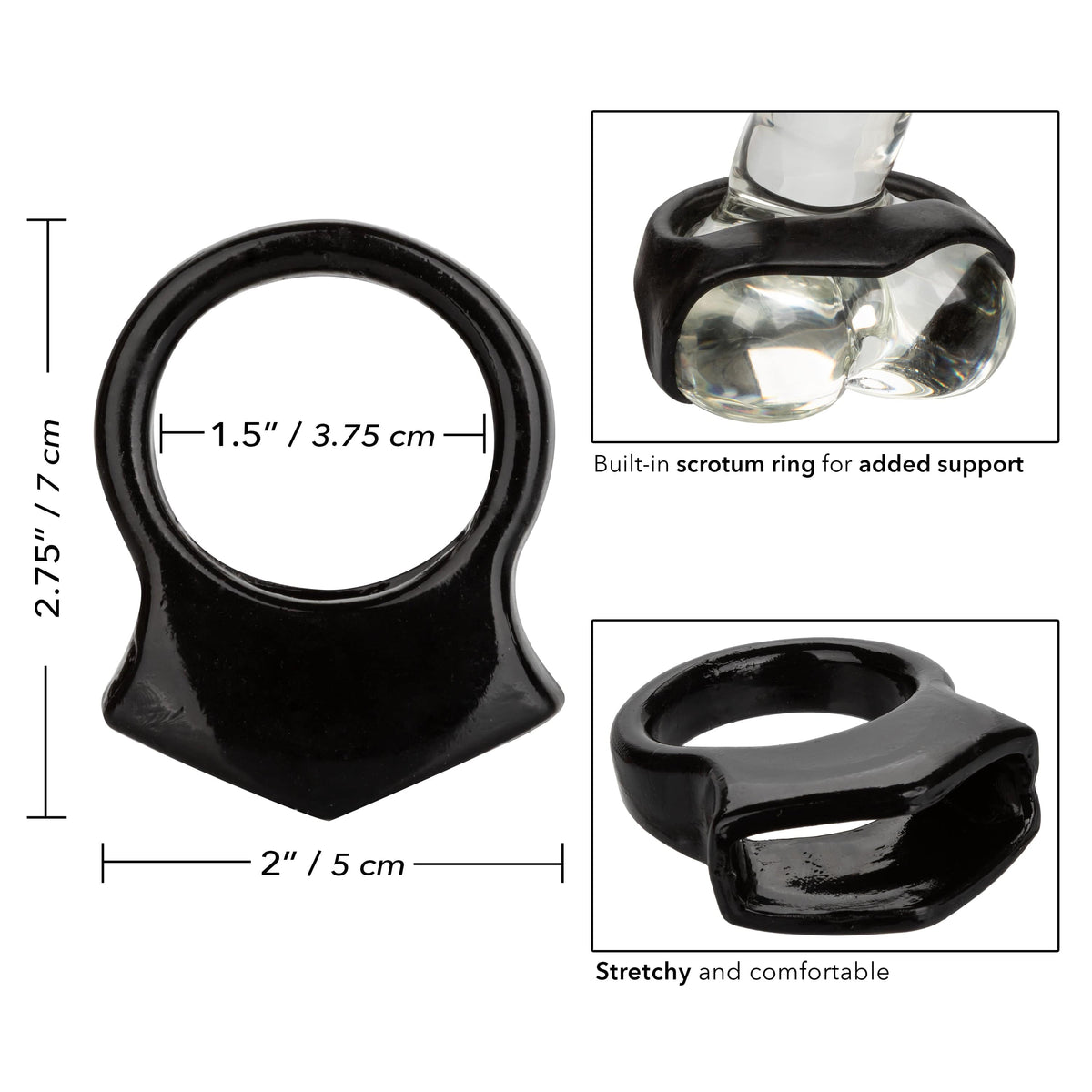California Exotics - COLT Snug Grip Dual Support Cock Ring (Black) Rubber Cock Ring (Non Vibration) 620049509 CherryAffairs